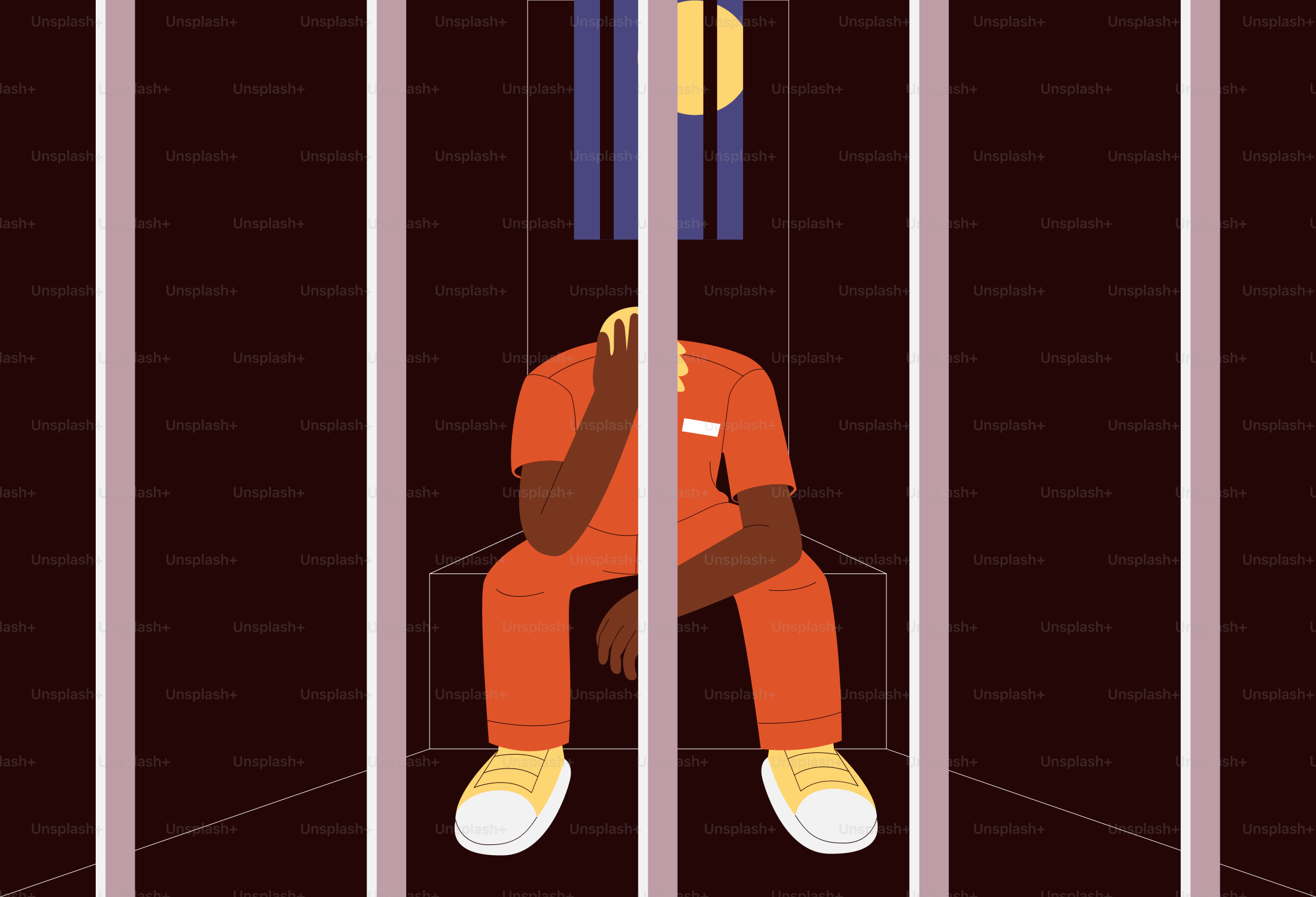 Une cellule de prison avec une personne assise à l’intérieur