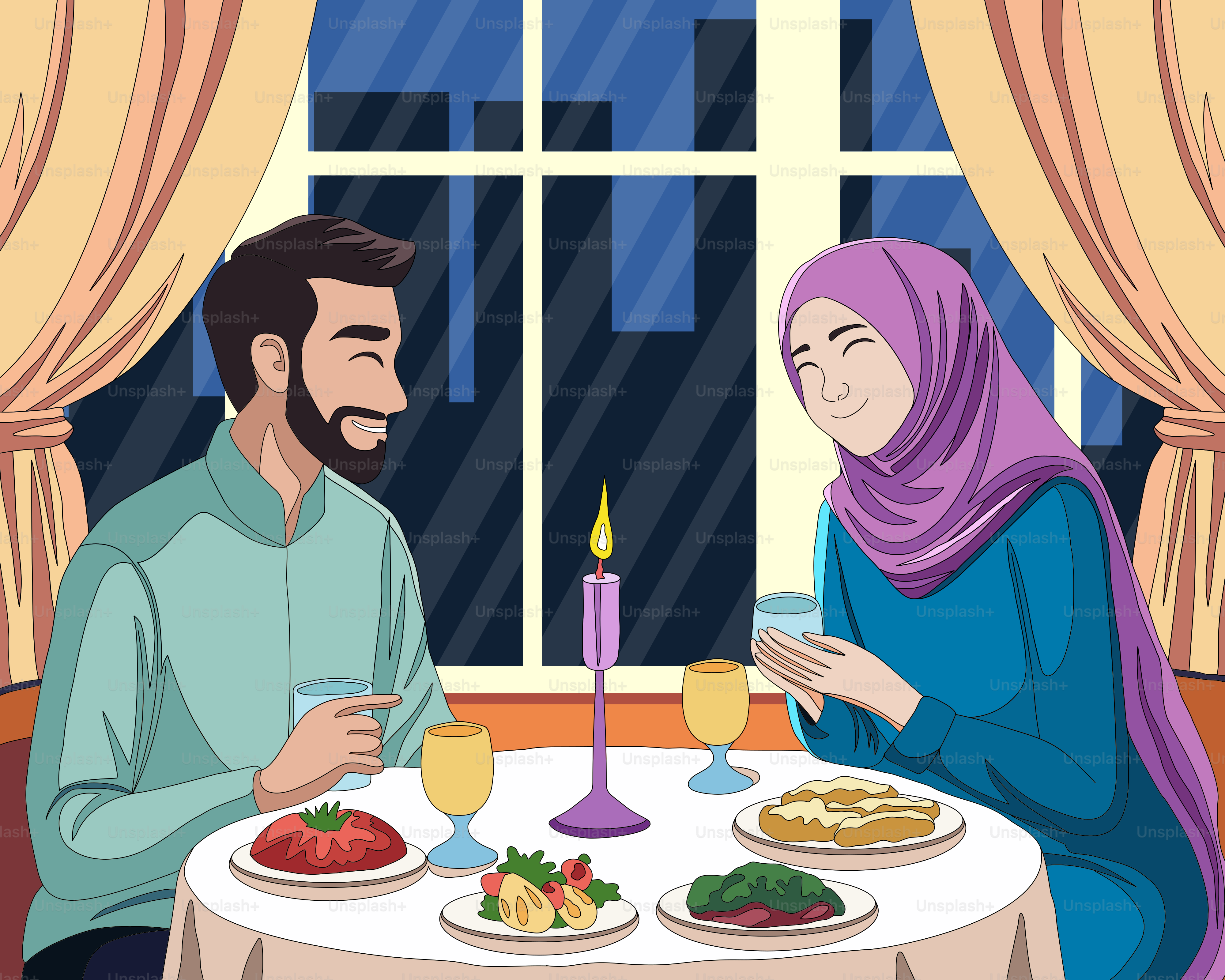 Un homme et une femme assis à une table avec de la nourriture