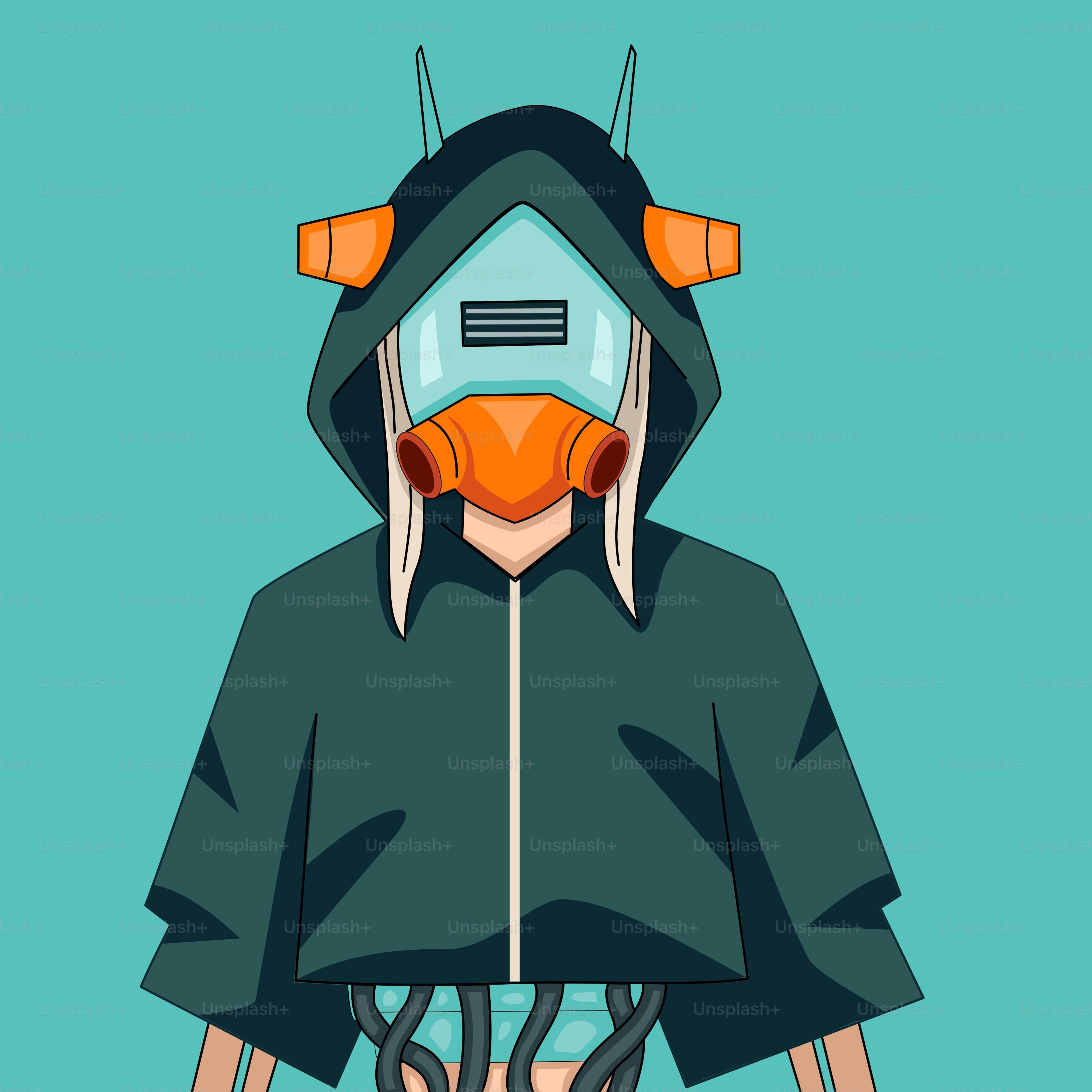 Eine Person, die einen Hoodie mit Maske trägt
