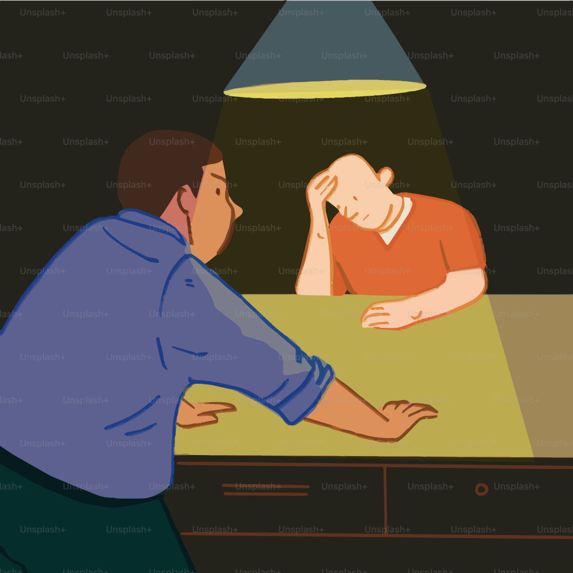 A man sitting at a table talking to another man