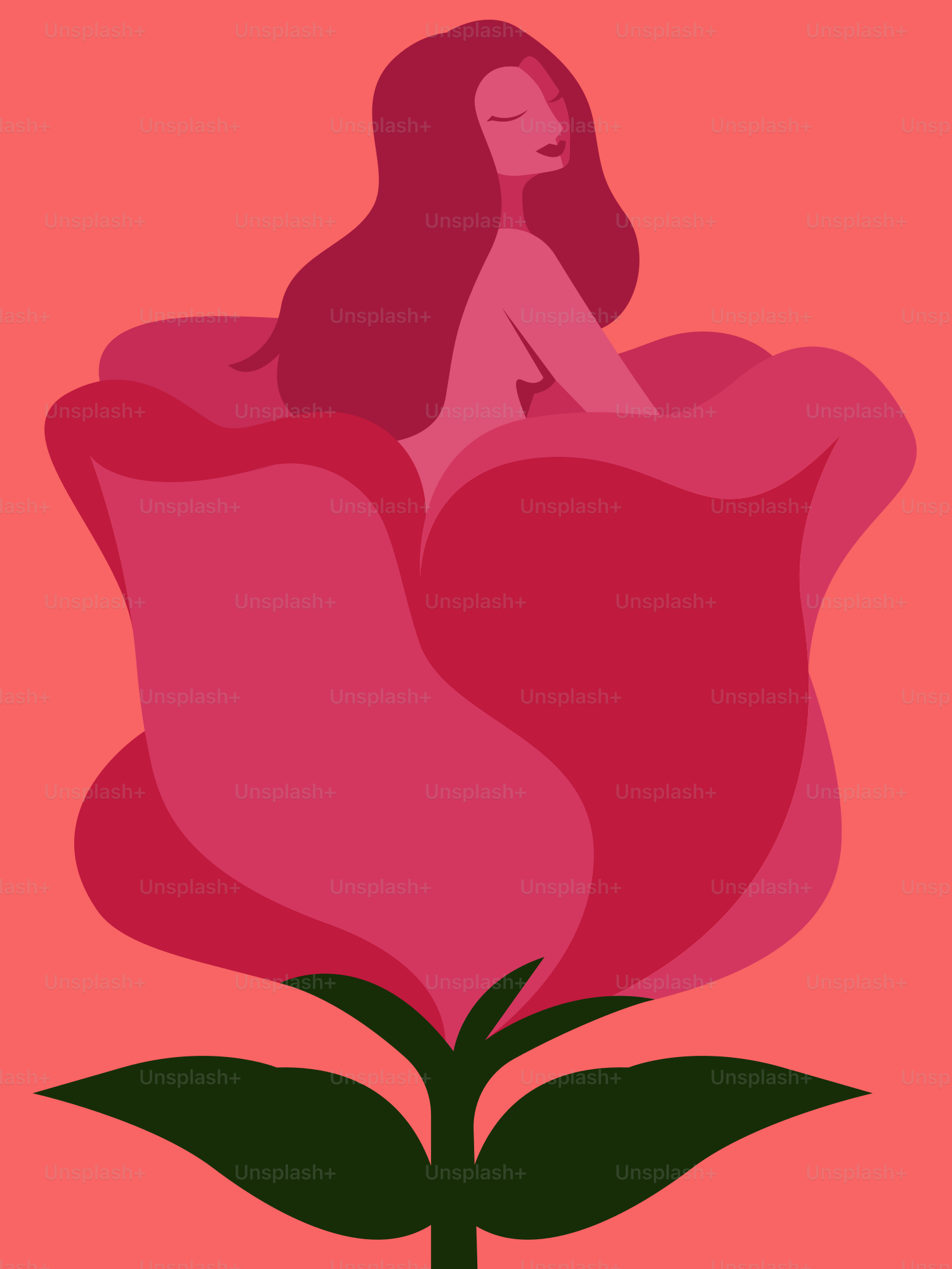 A woman sitting on top of a pink flower