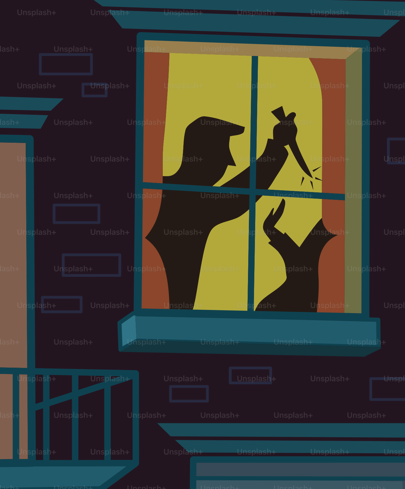 Une silhouette d’un homme regardant par une fenêtre