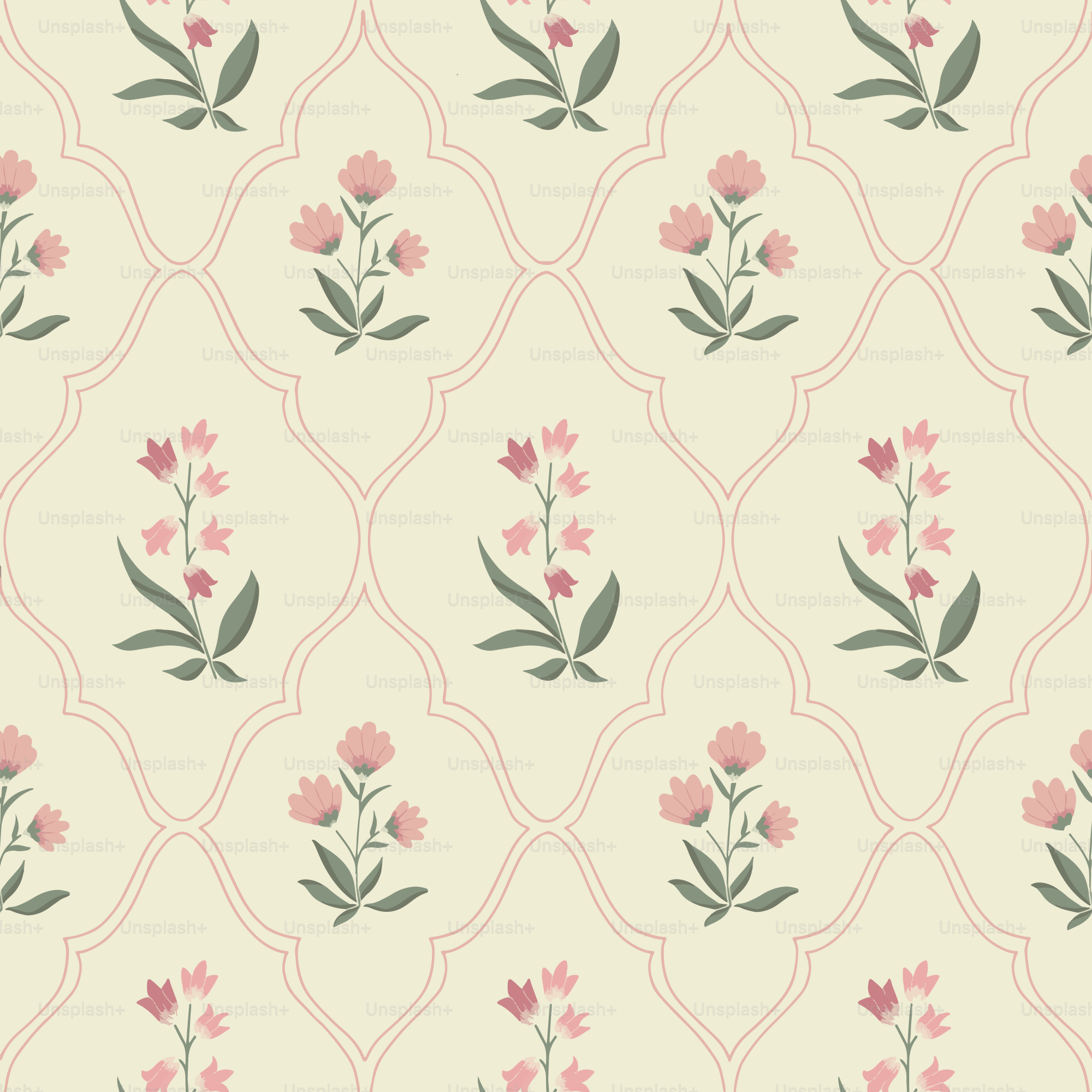A pattern of pink flowers on a beige background