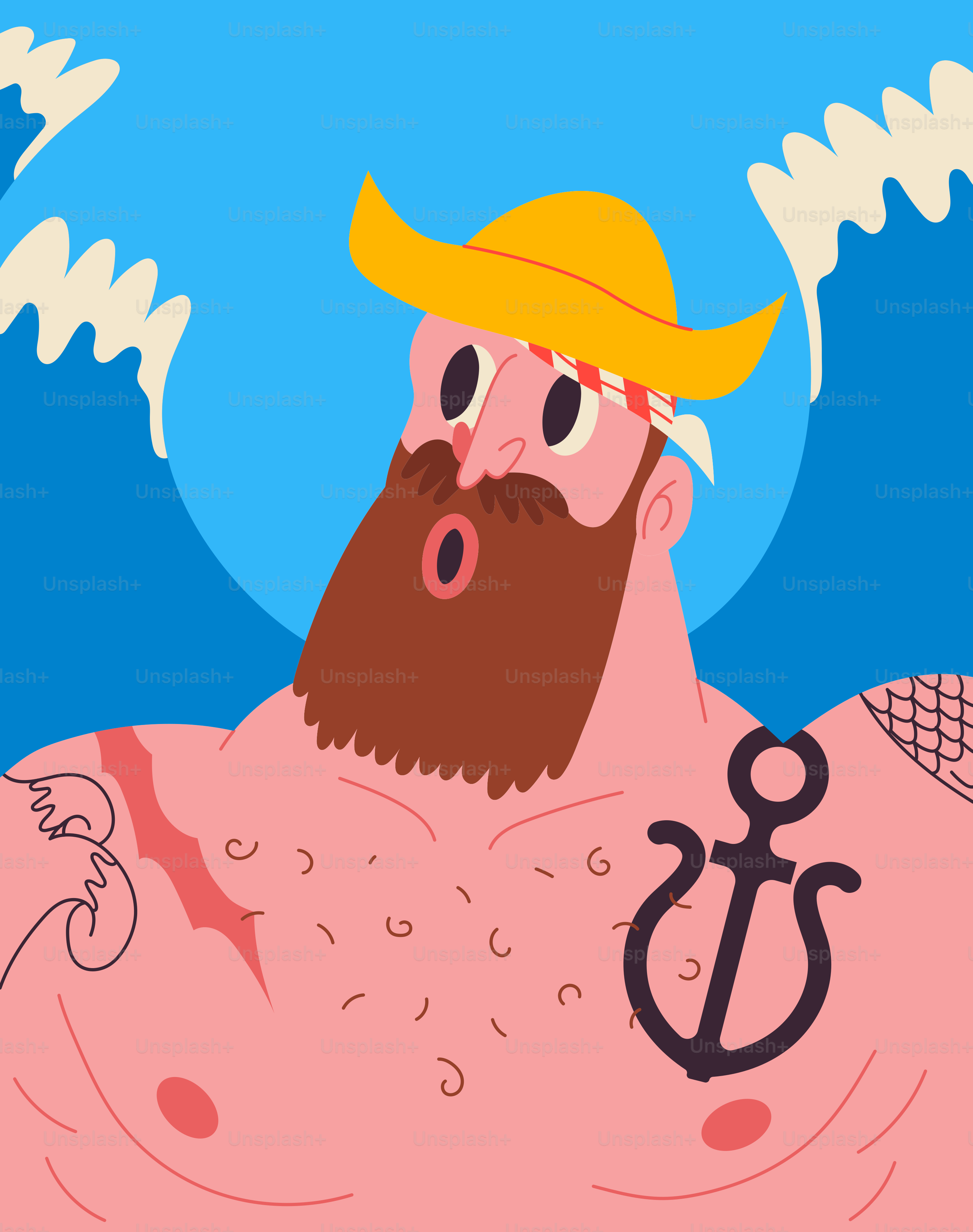 Un cartone animato di un uomo con barba e cappello