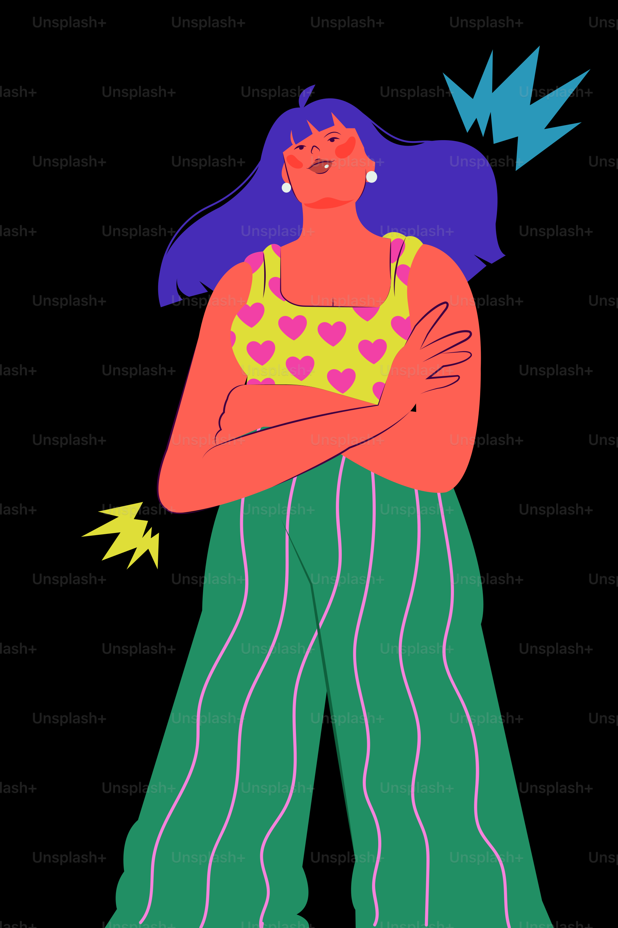 A drawing of a woman with her arms crossed