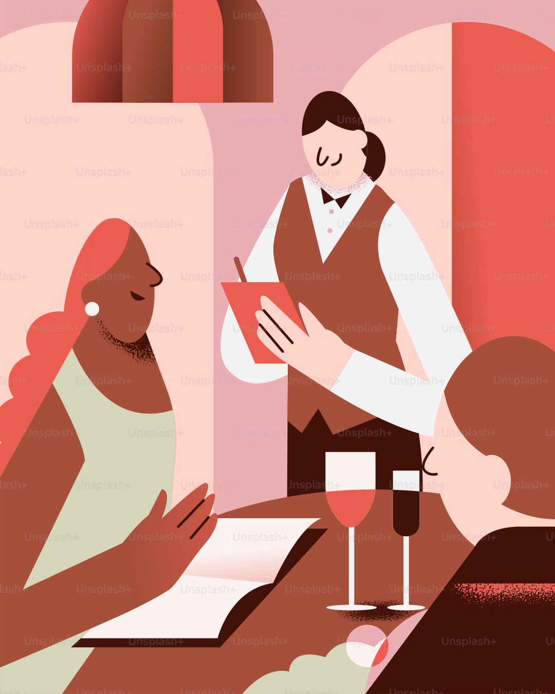 レストランのテーブルに座る男女