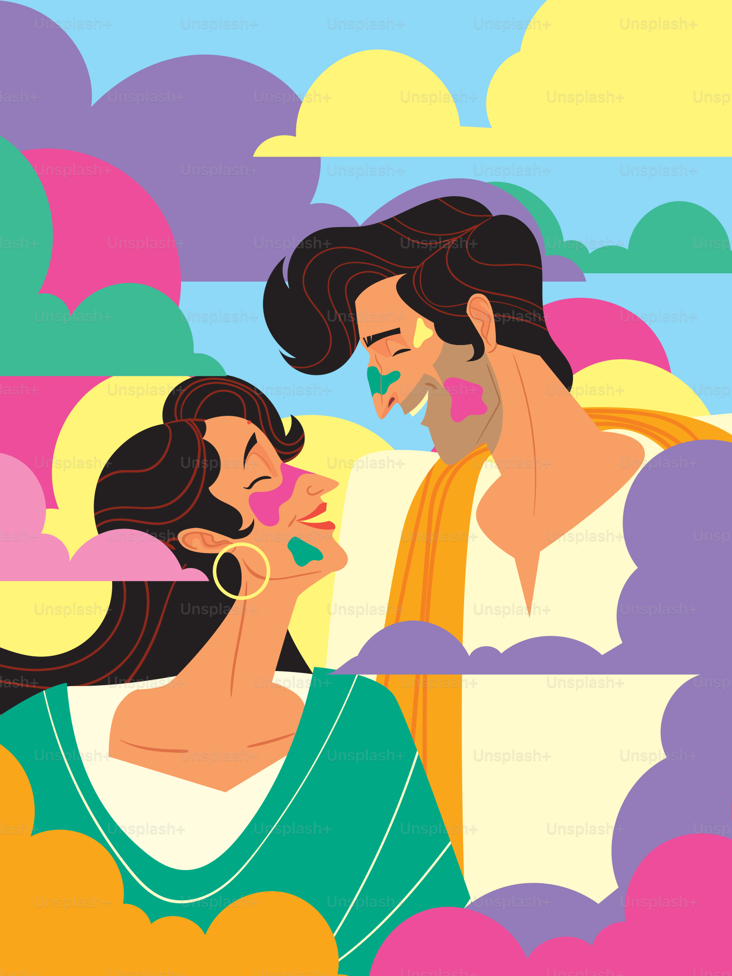 A man and a woman standing in the clouds