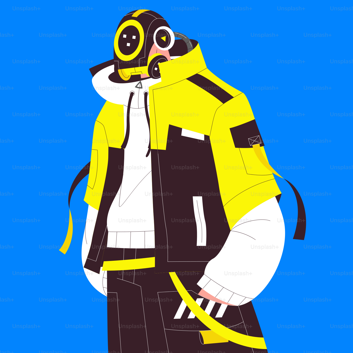 Ein Mann in einer gelb-schwarzen Jacke