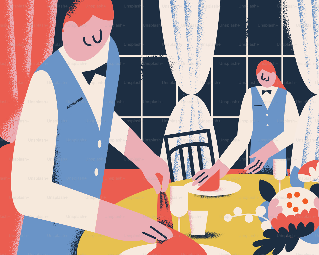 Ein paar Leute, die an einem Tisch stehen