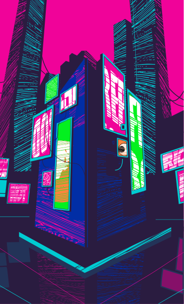 A poster of a phone booth in the middle of a city