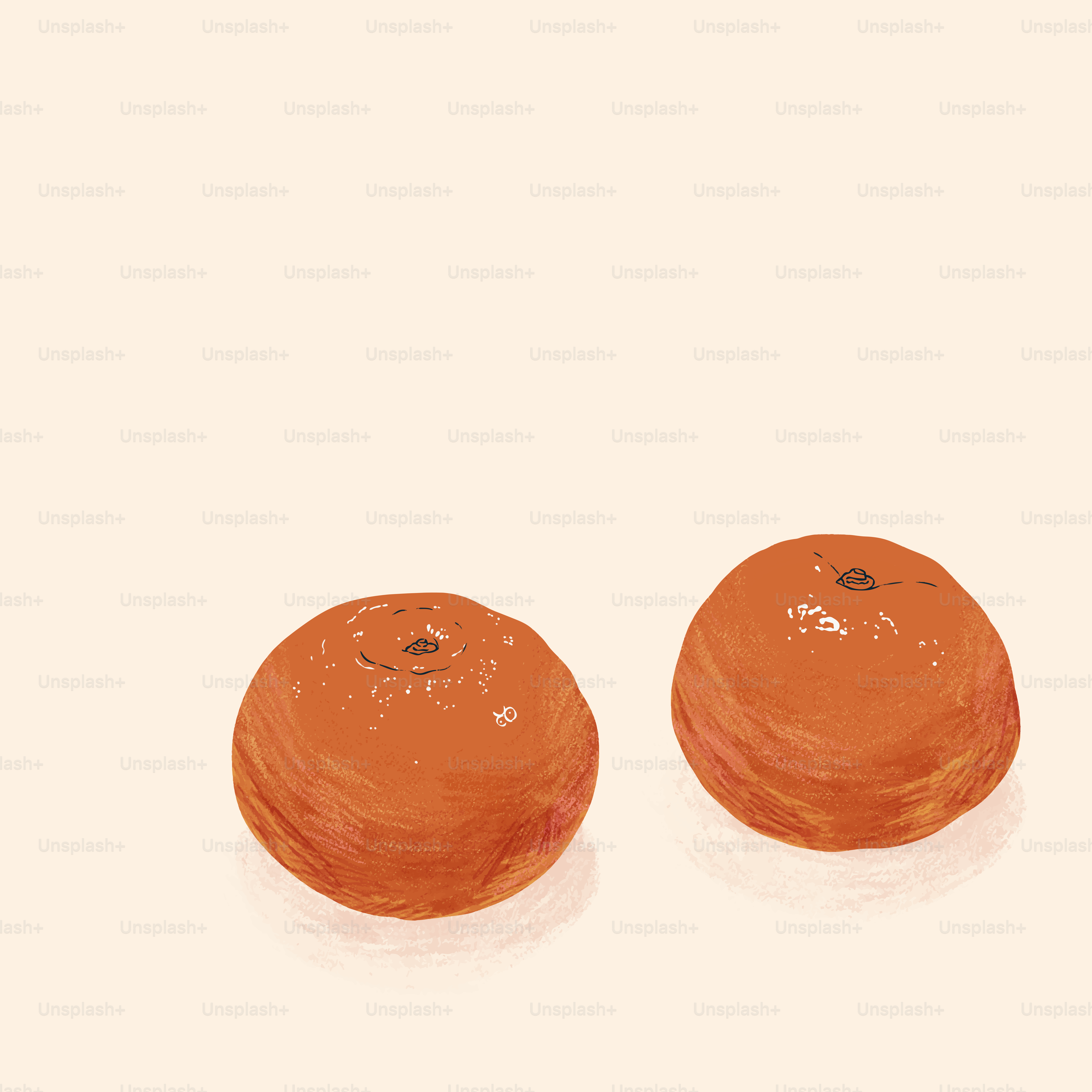 Three orange donuts sitting on top of a white surface