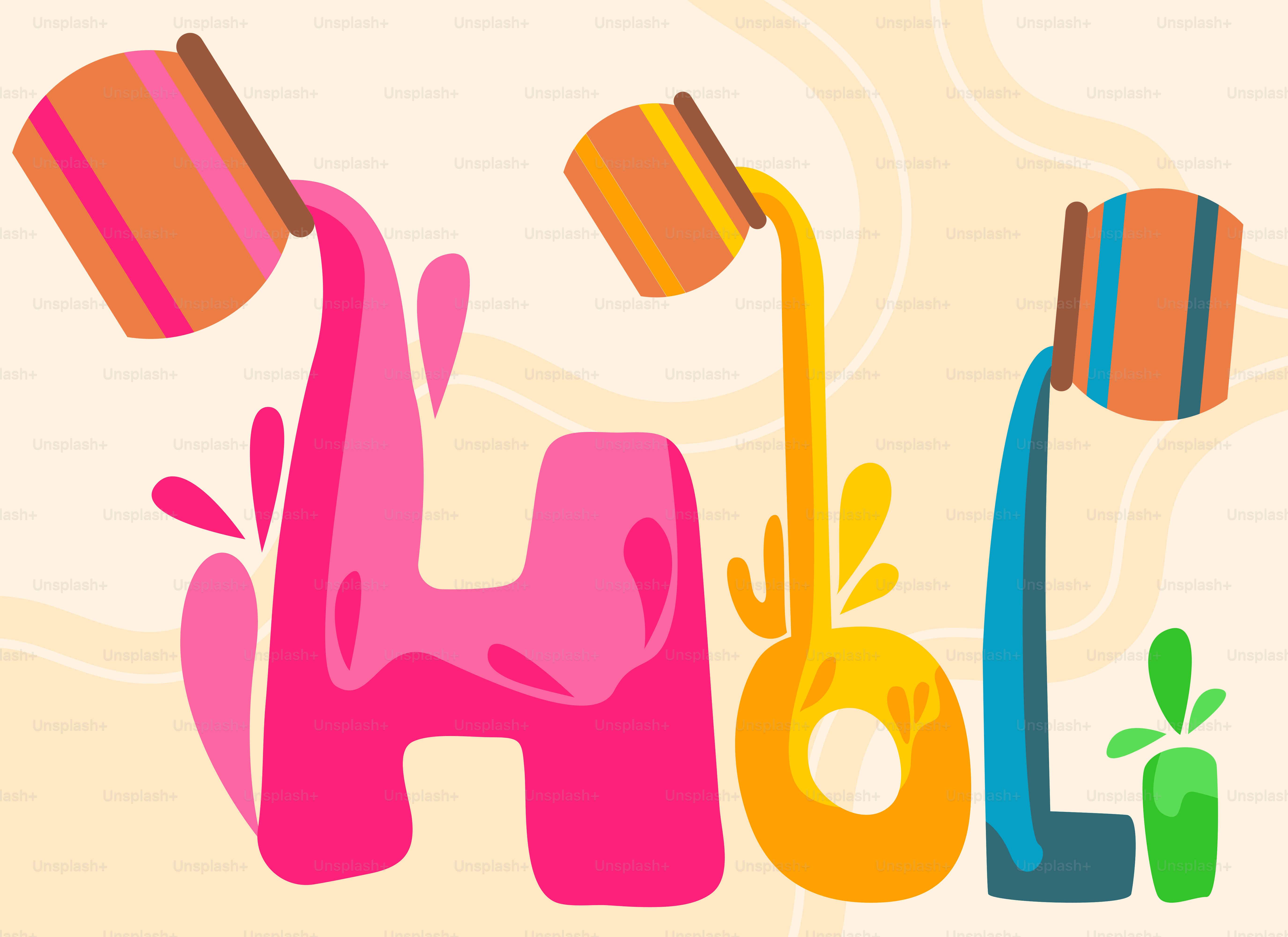 色とりどりのペンキで綴られたホーリーという言葉