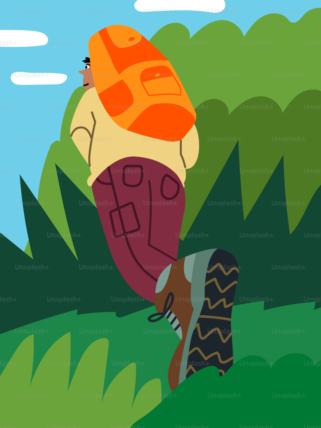 A cartoon of a man walking through a field