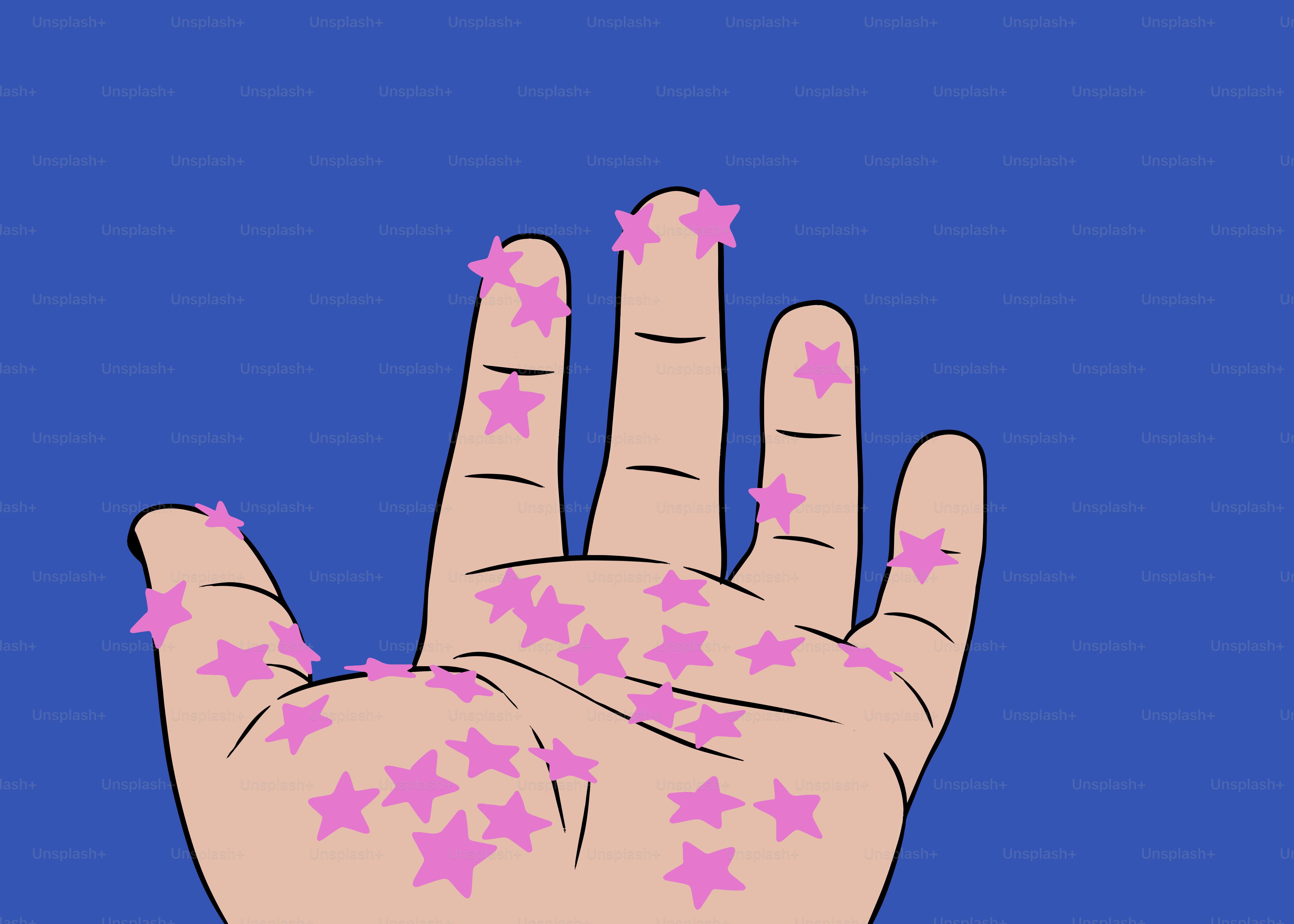 A hand with pink stars painted on it