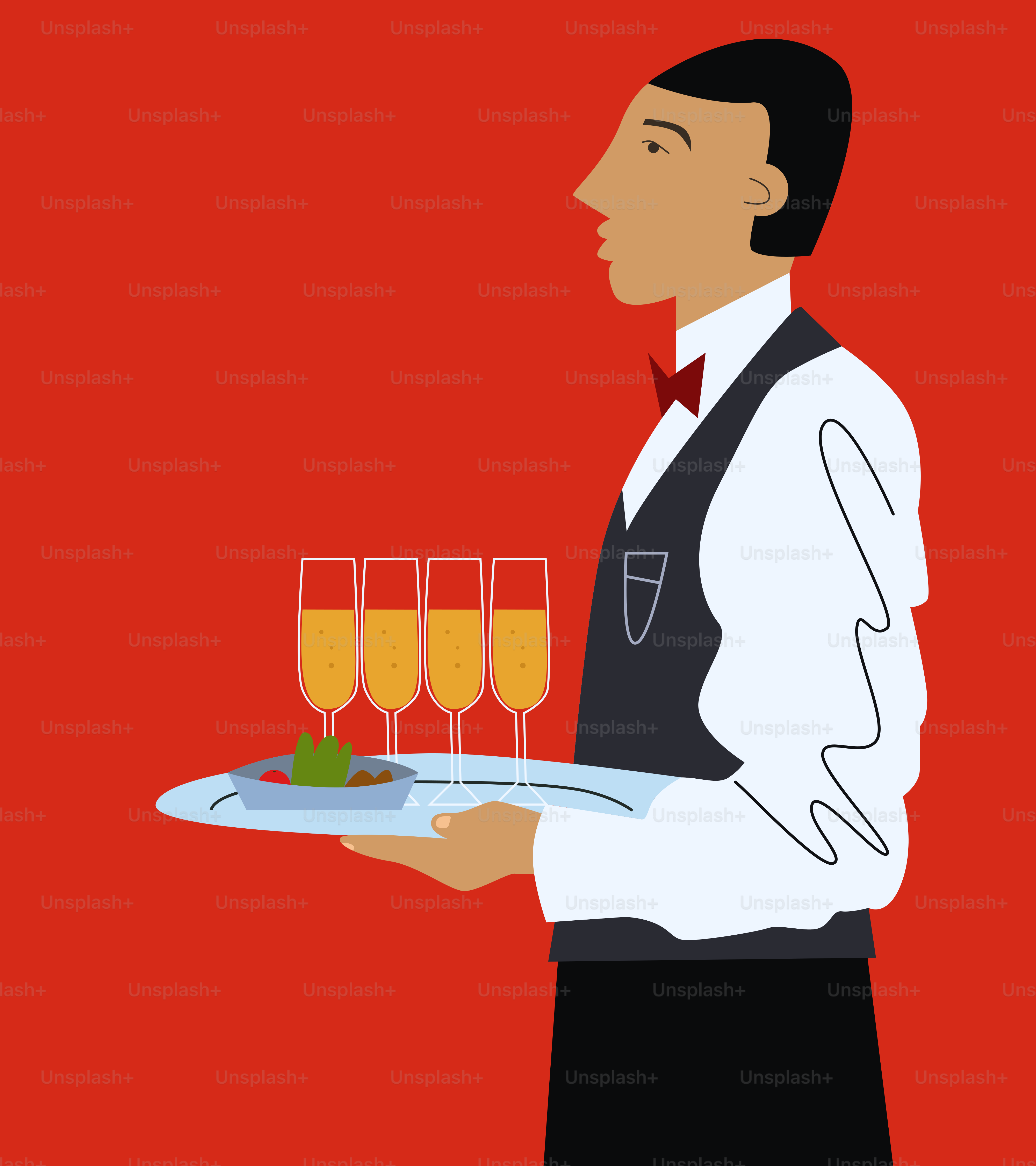 A man holding a tray with glasses of champagne