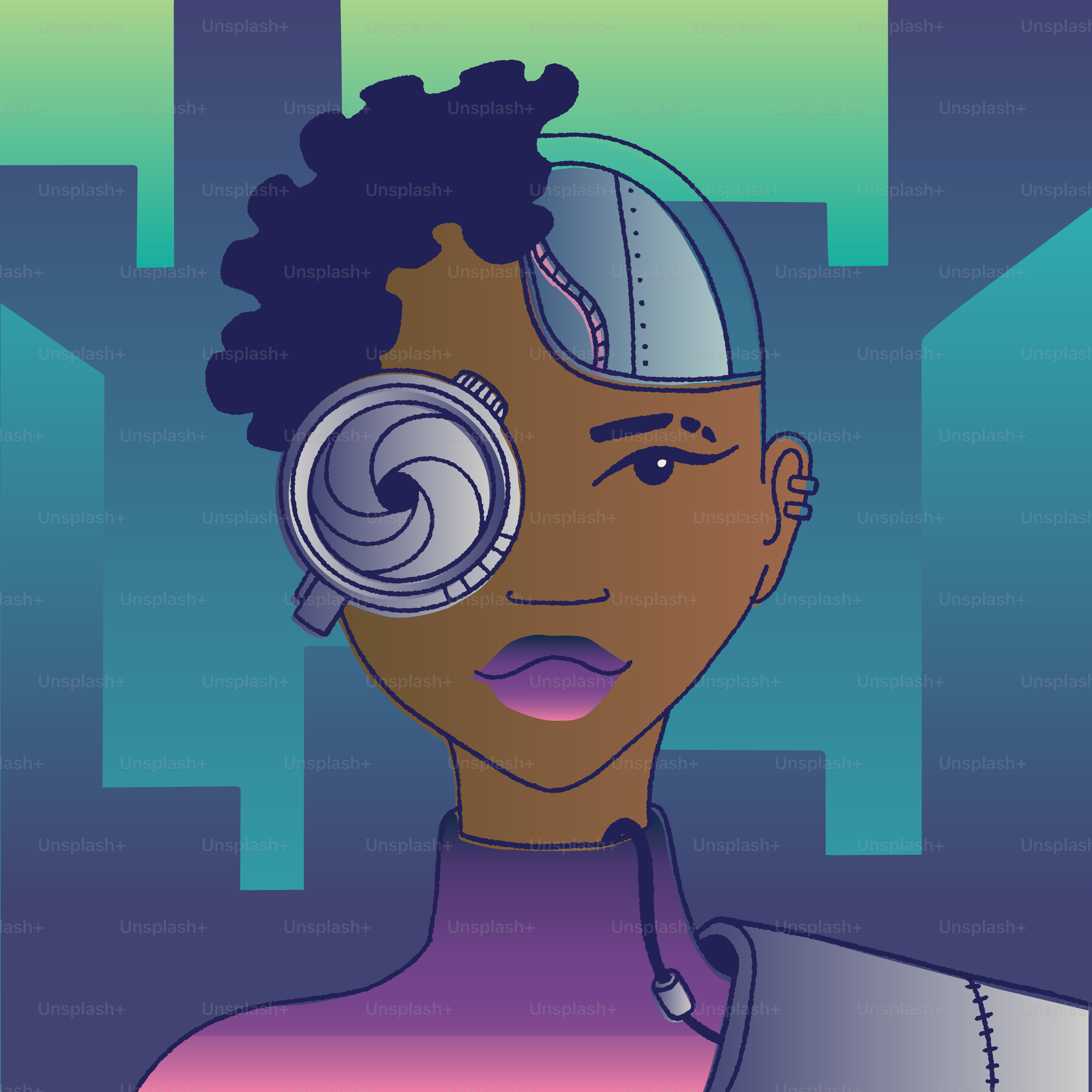A cartoon of a black woman with a stethoscope on her head