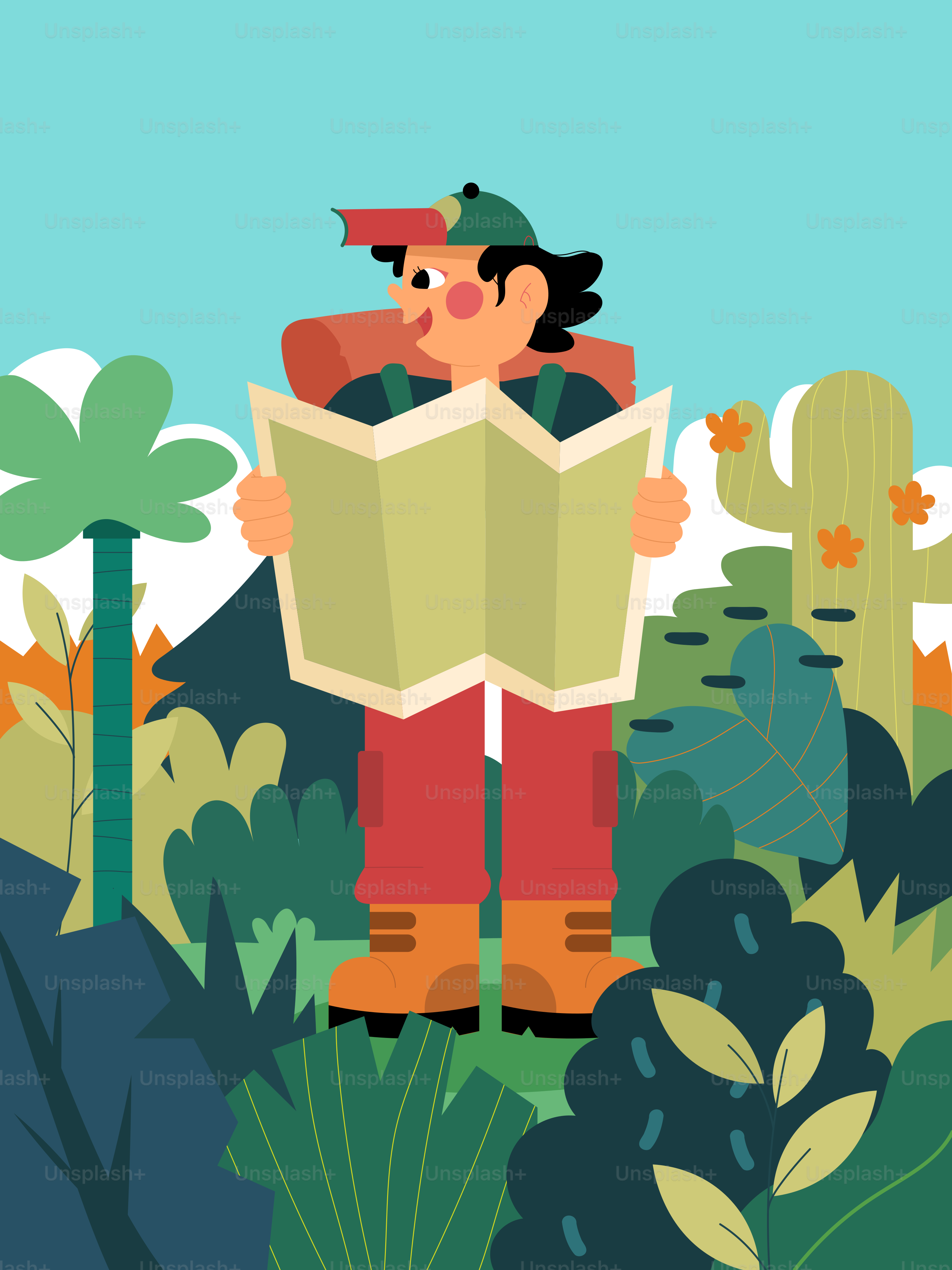 A man standing in the jungle reading a book
