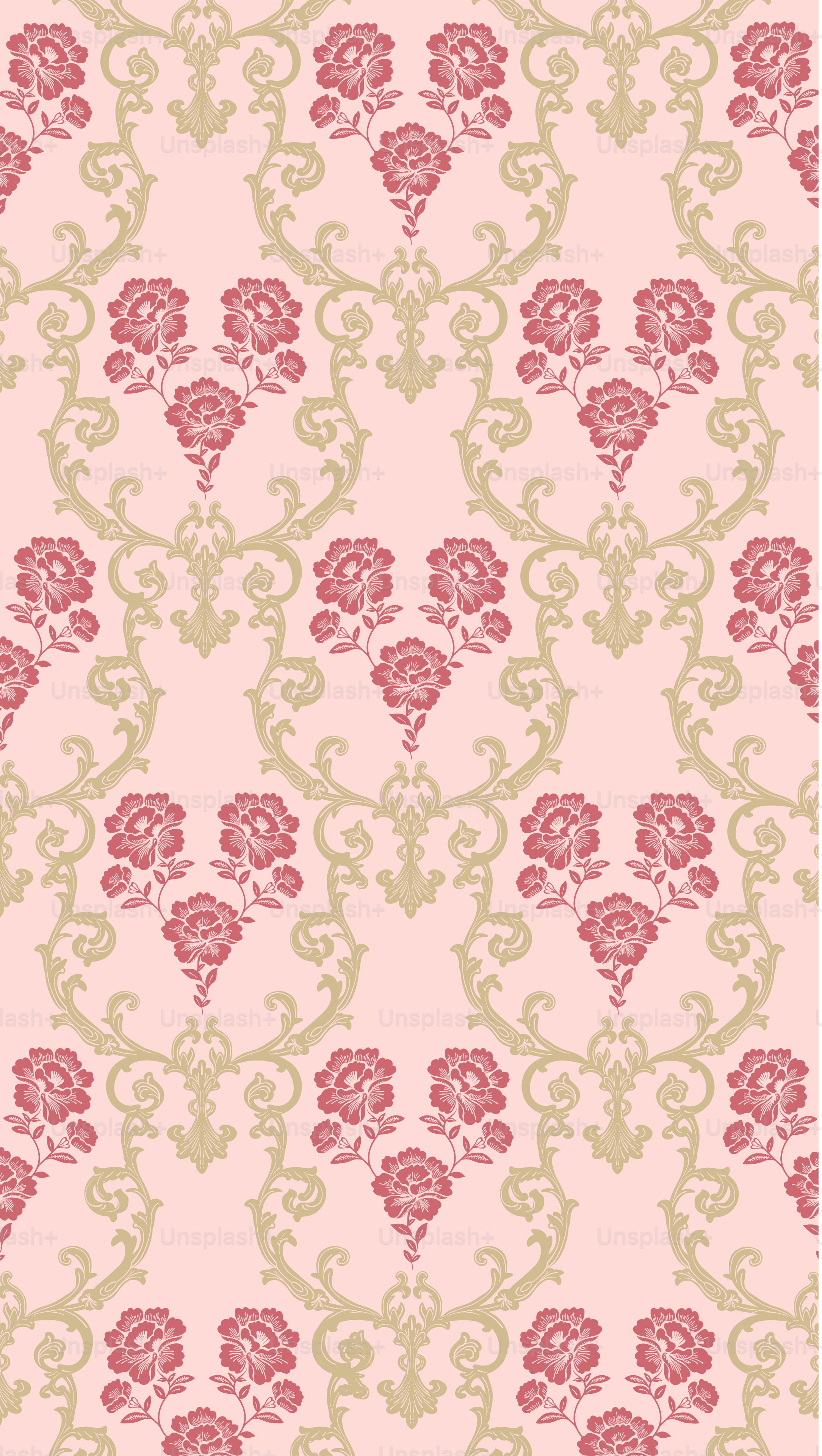 Eine rosa und beige Tapete mit Blumenmuster