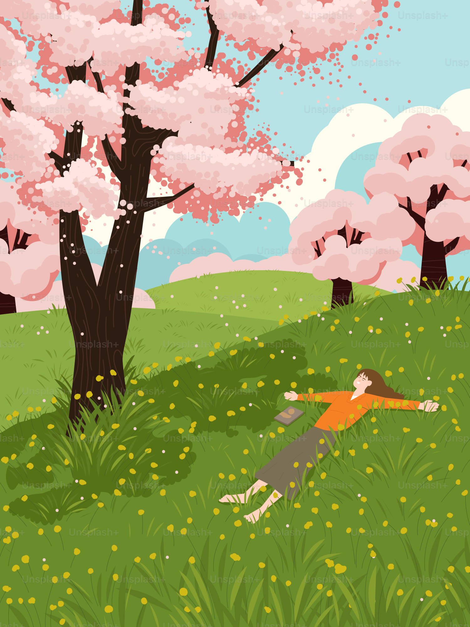 A person laying in the grass under a tree