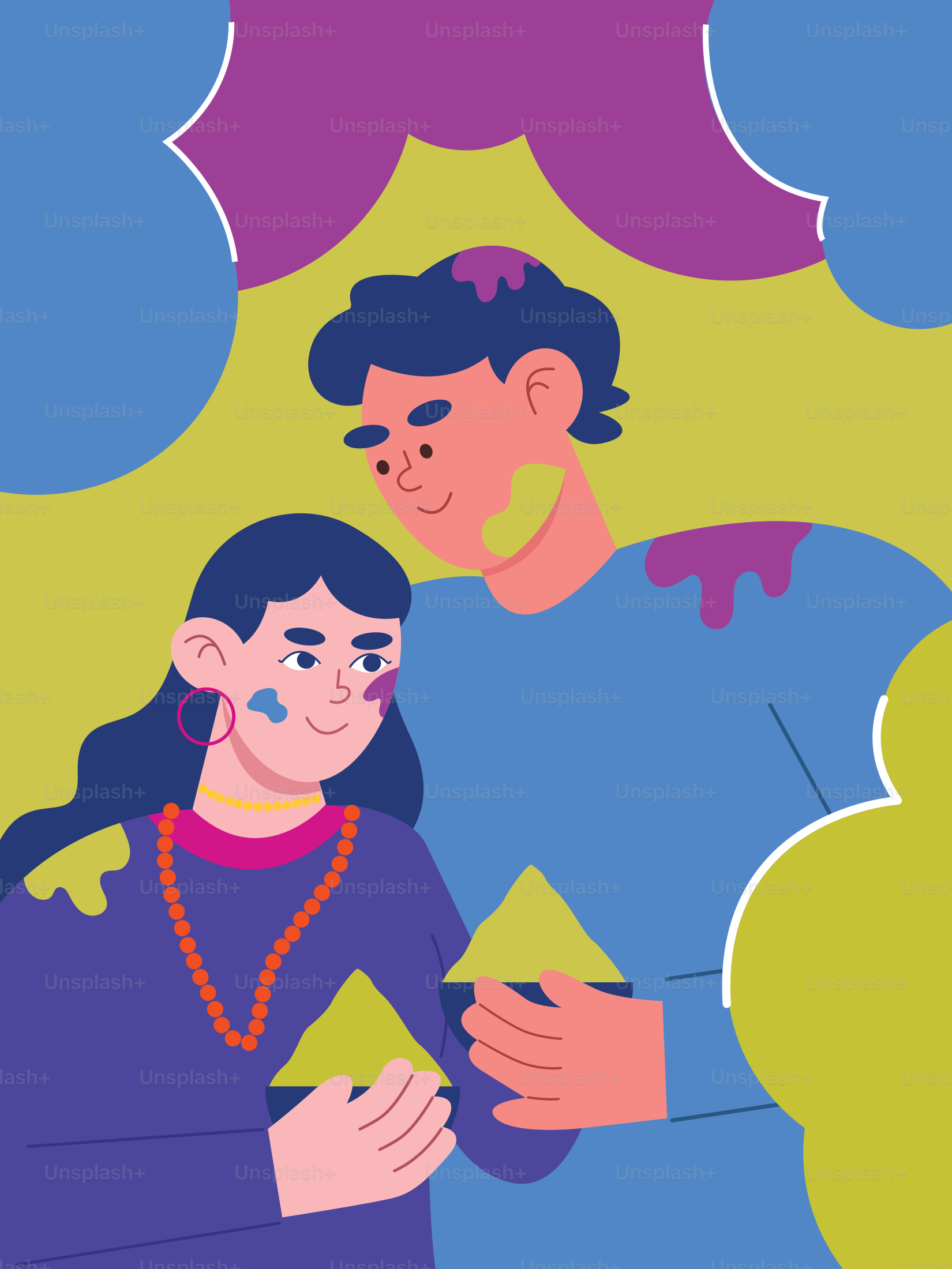 A man and a woman are looking at something