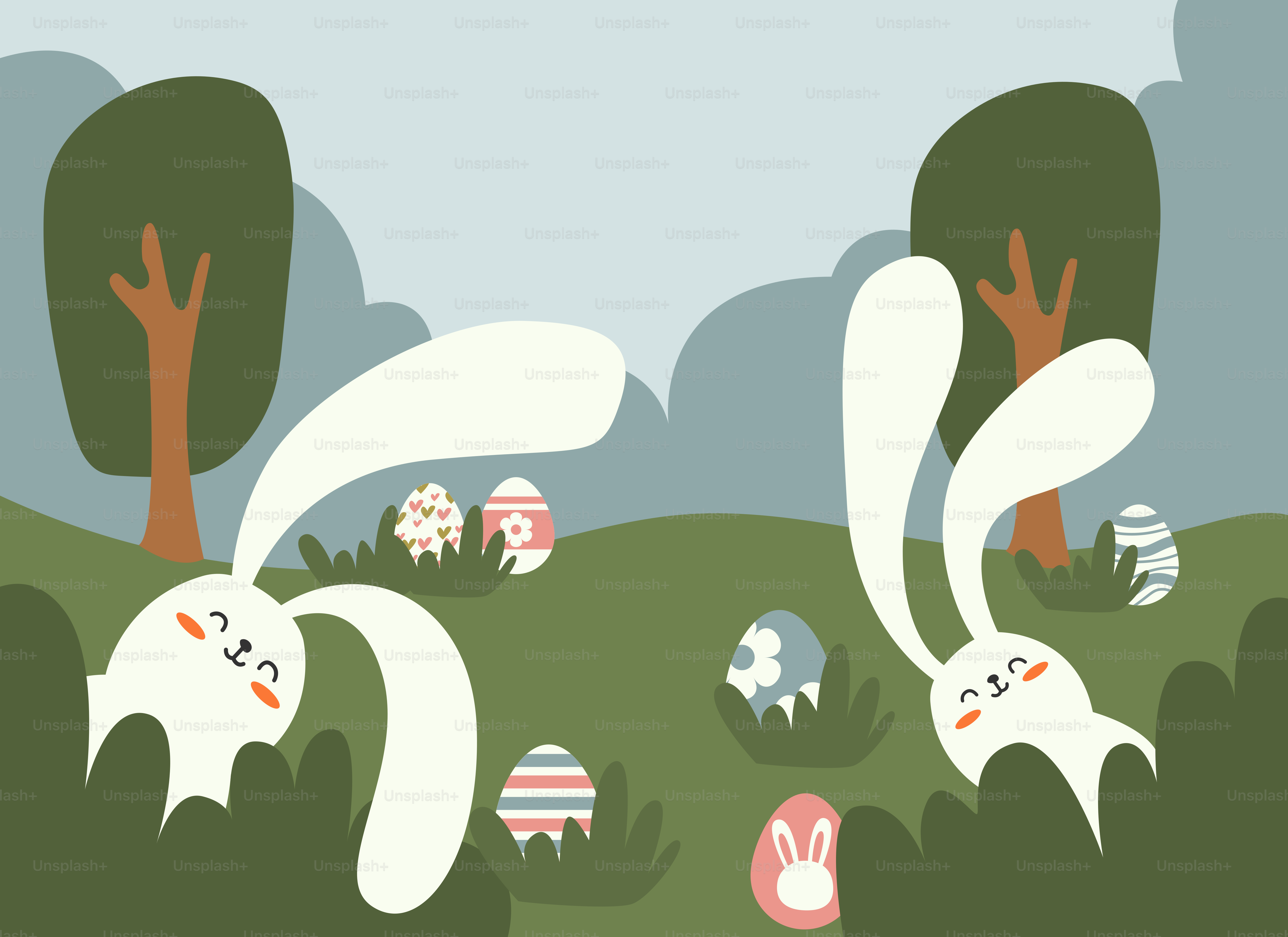 白いウサギが草むらに数羽いる