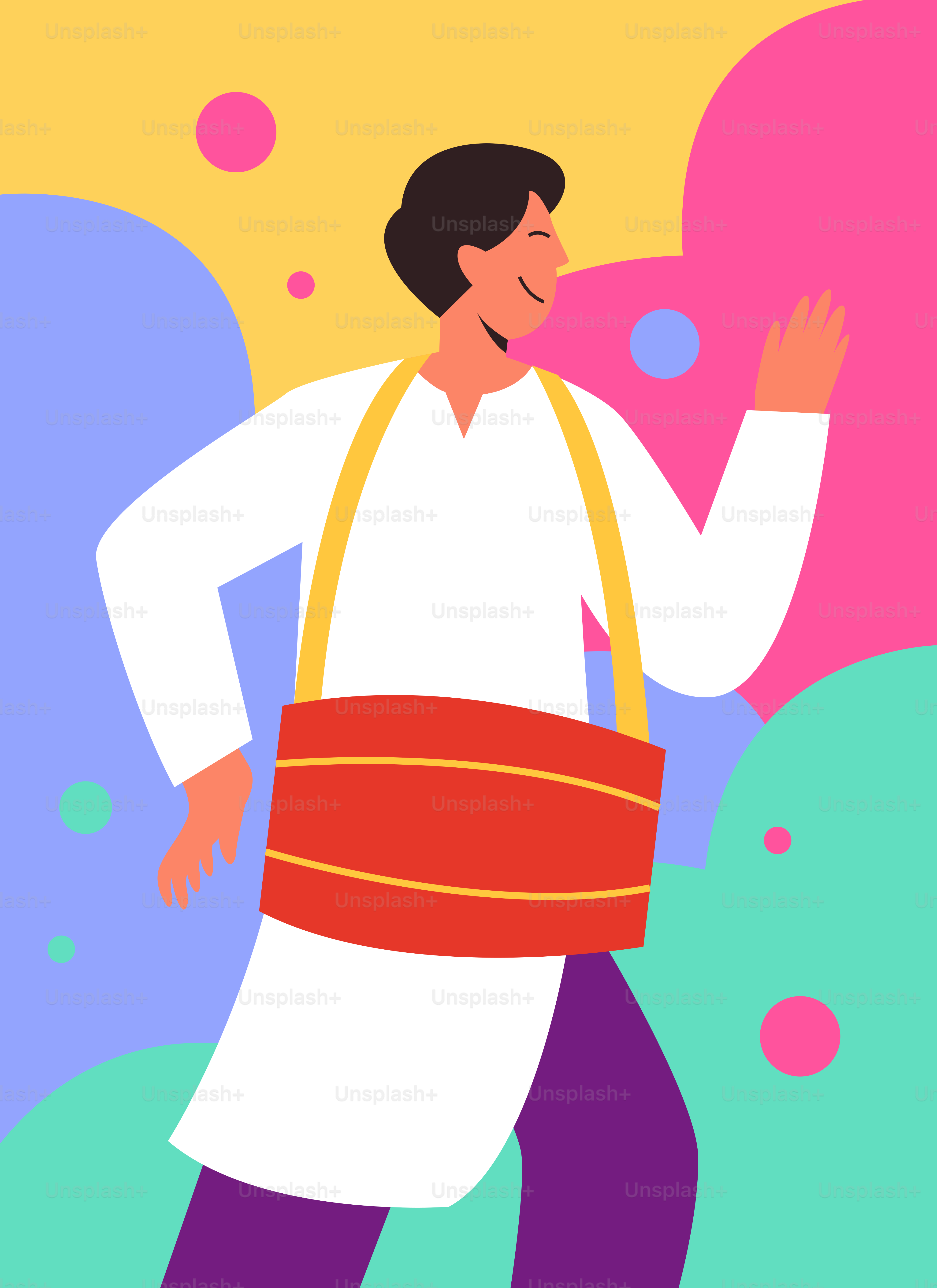 A man in a white shirt carrying a red bag