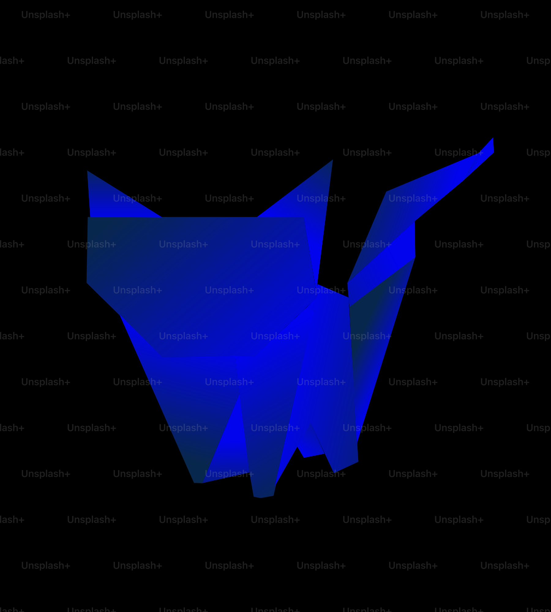 A blue origami animal on a black background