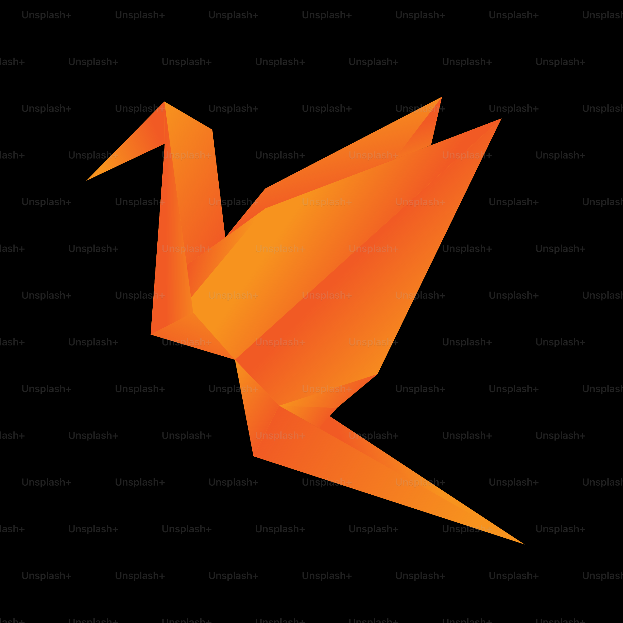 An orange origami bird on a black background