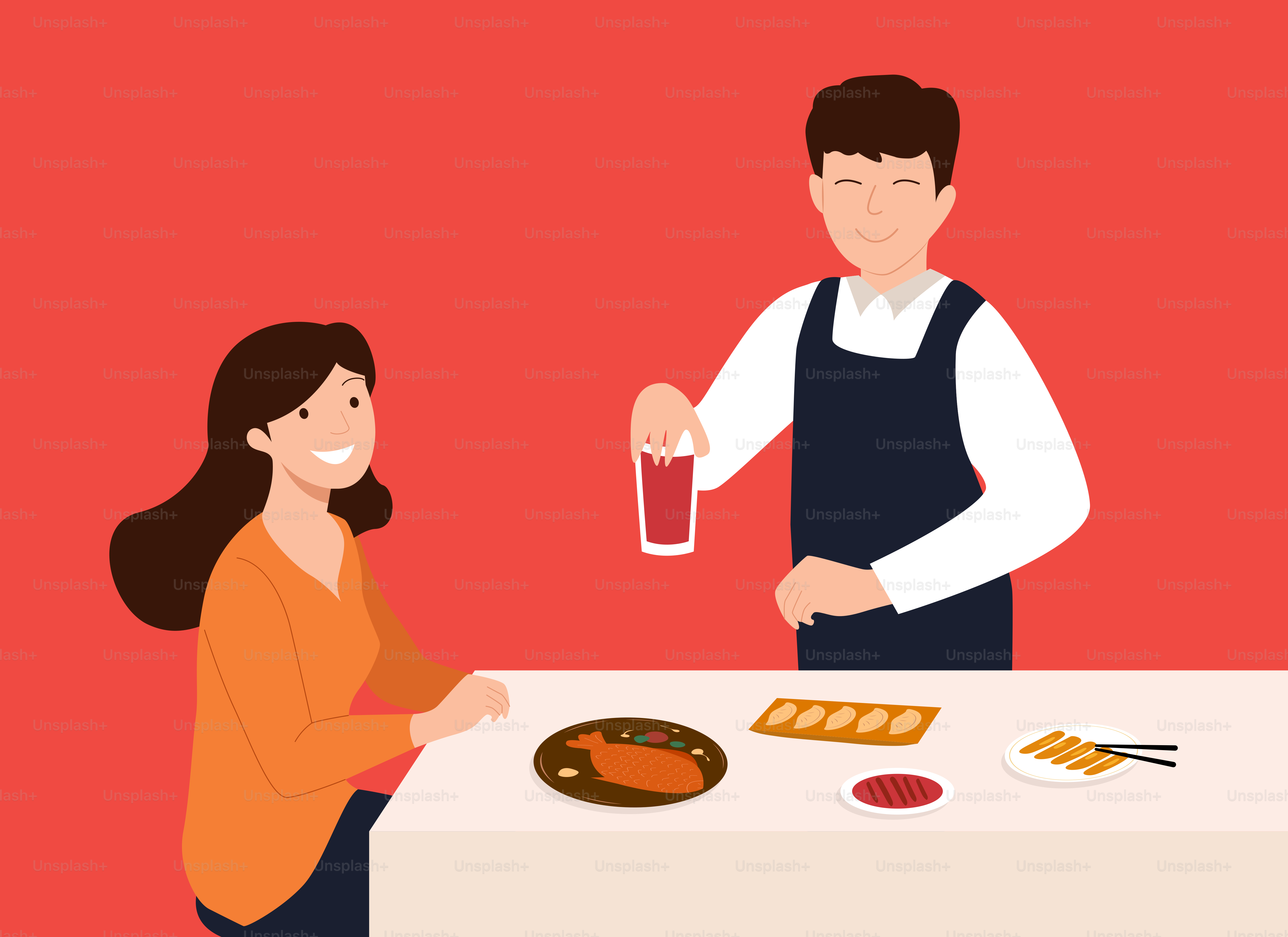 A man and a woman standing at a table with food