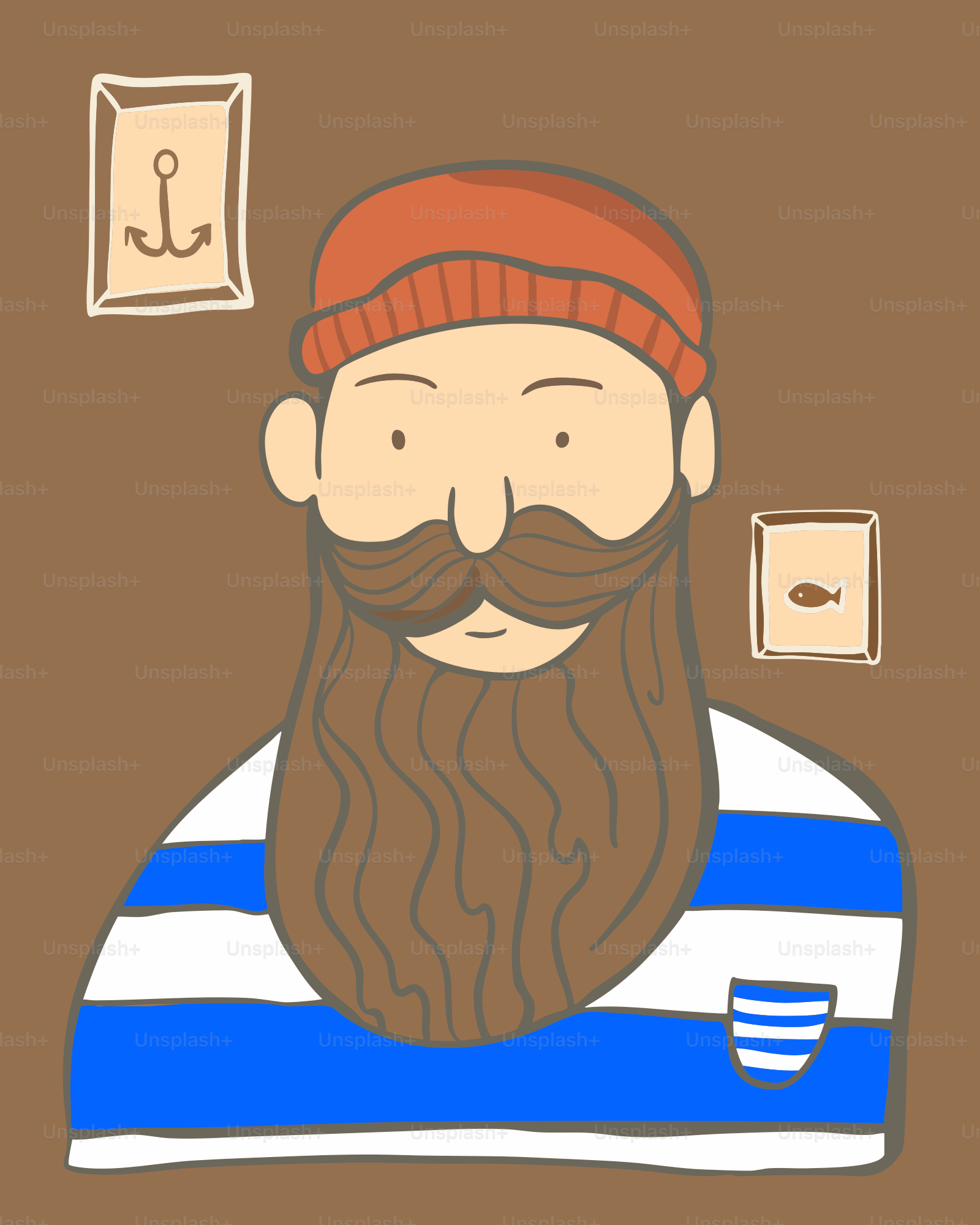 A drawing of a man with a beard and a beanie