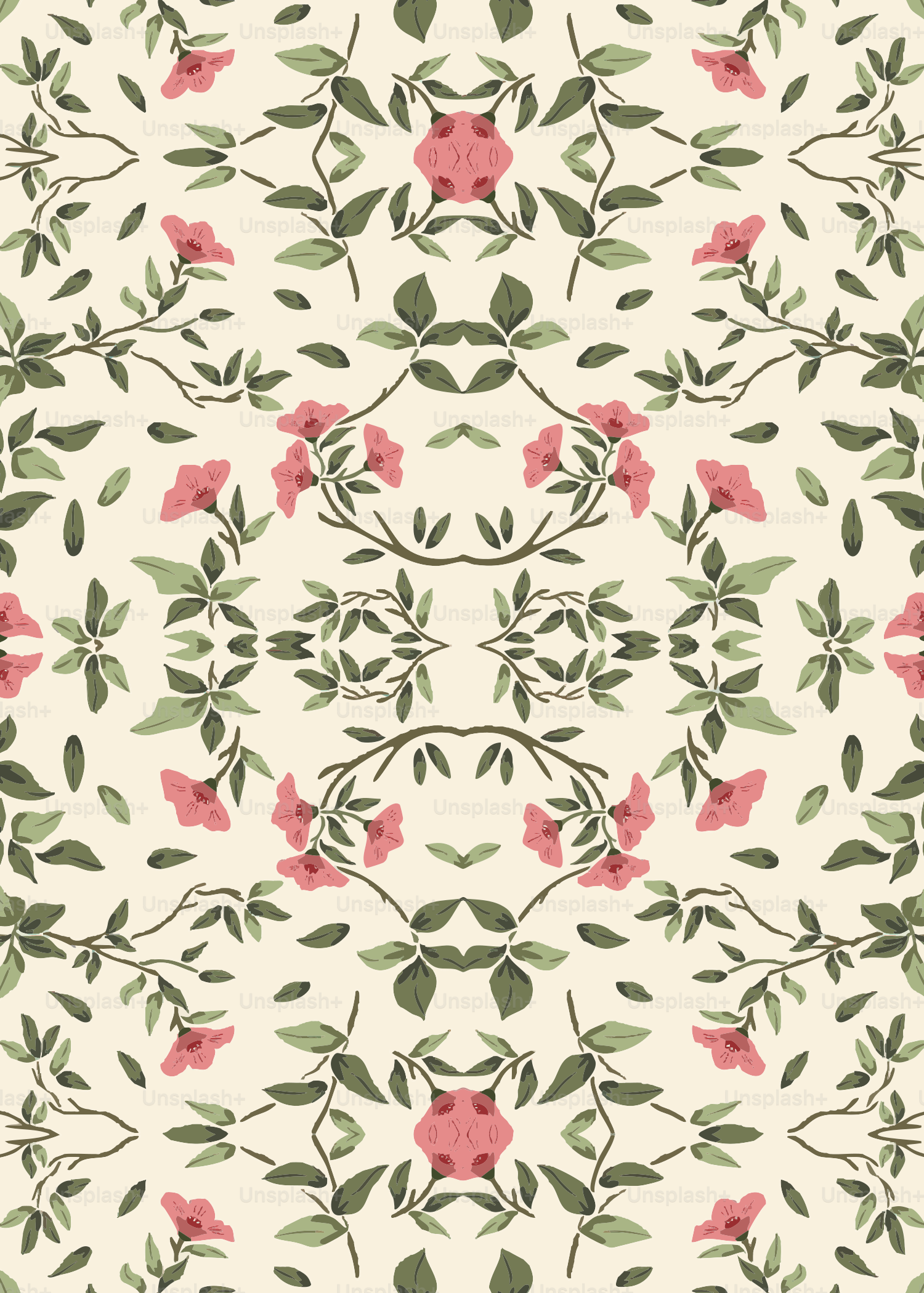 A floral pattern with pink flowers on a white background