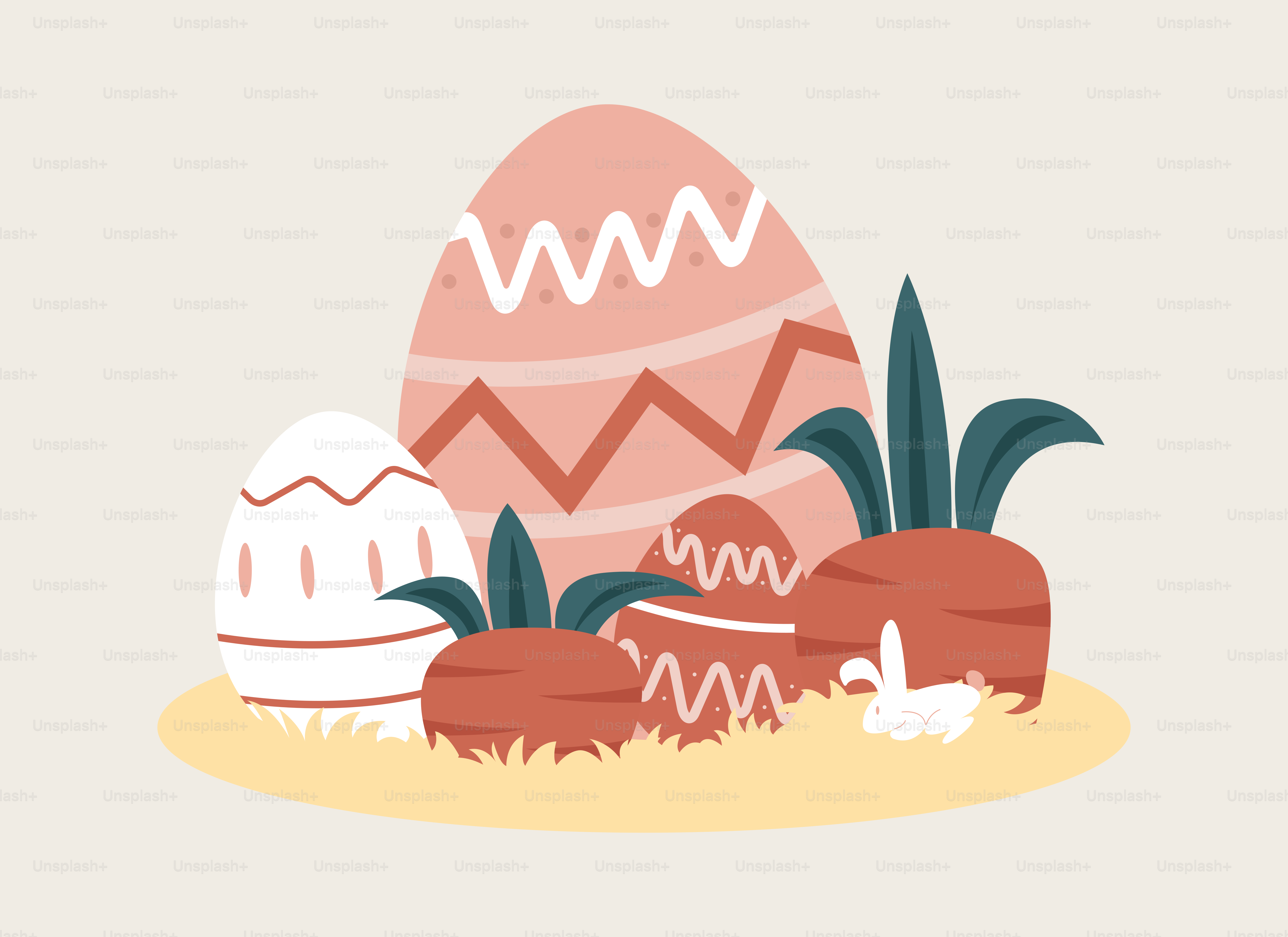 Une carte de Pâques avec un œuf et un panier d’œufs