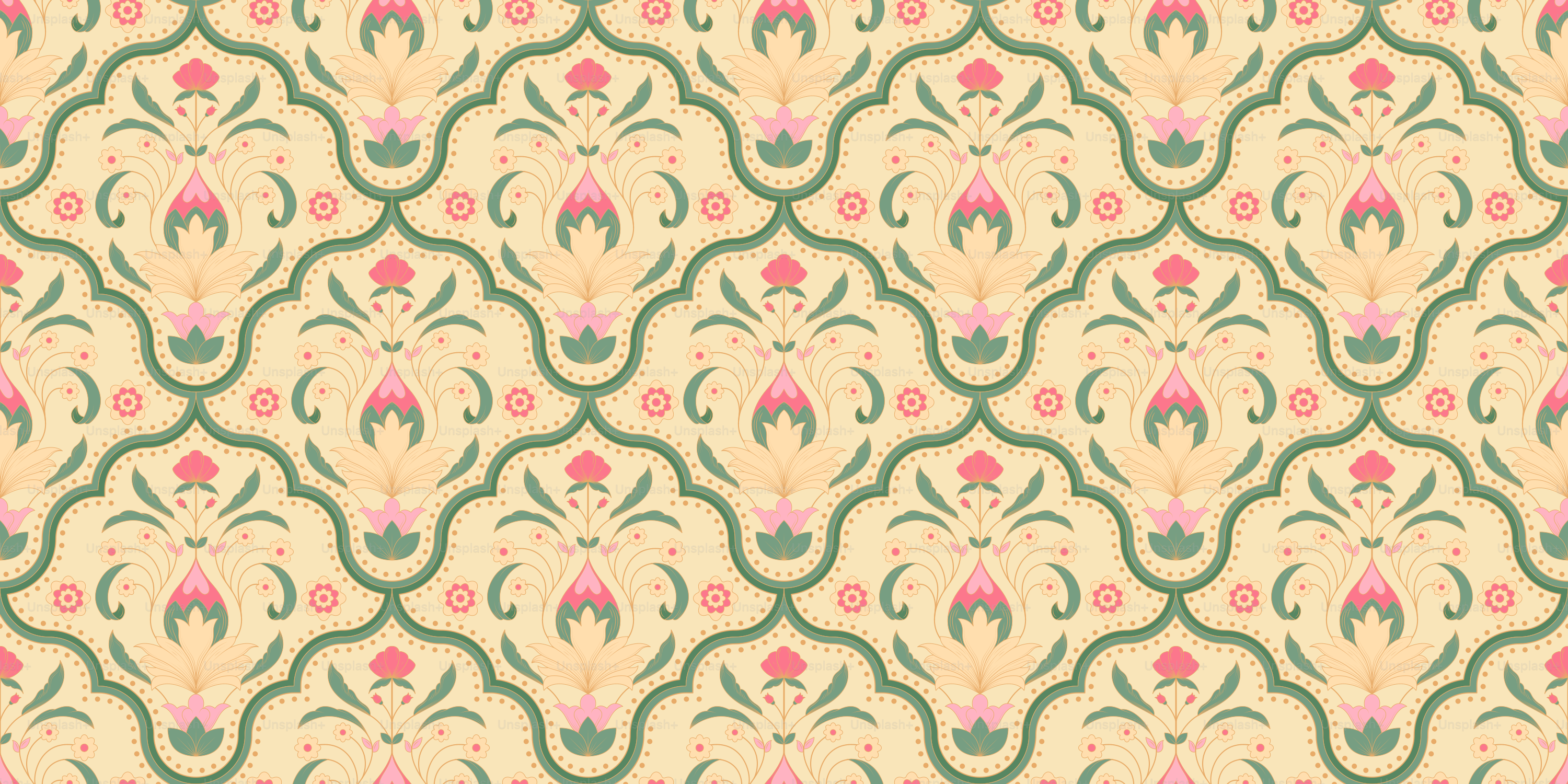 Ein abstraktes Muster mit grünen und rosa Farben