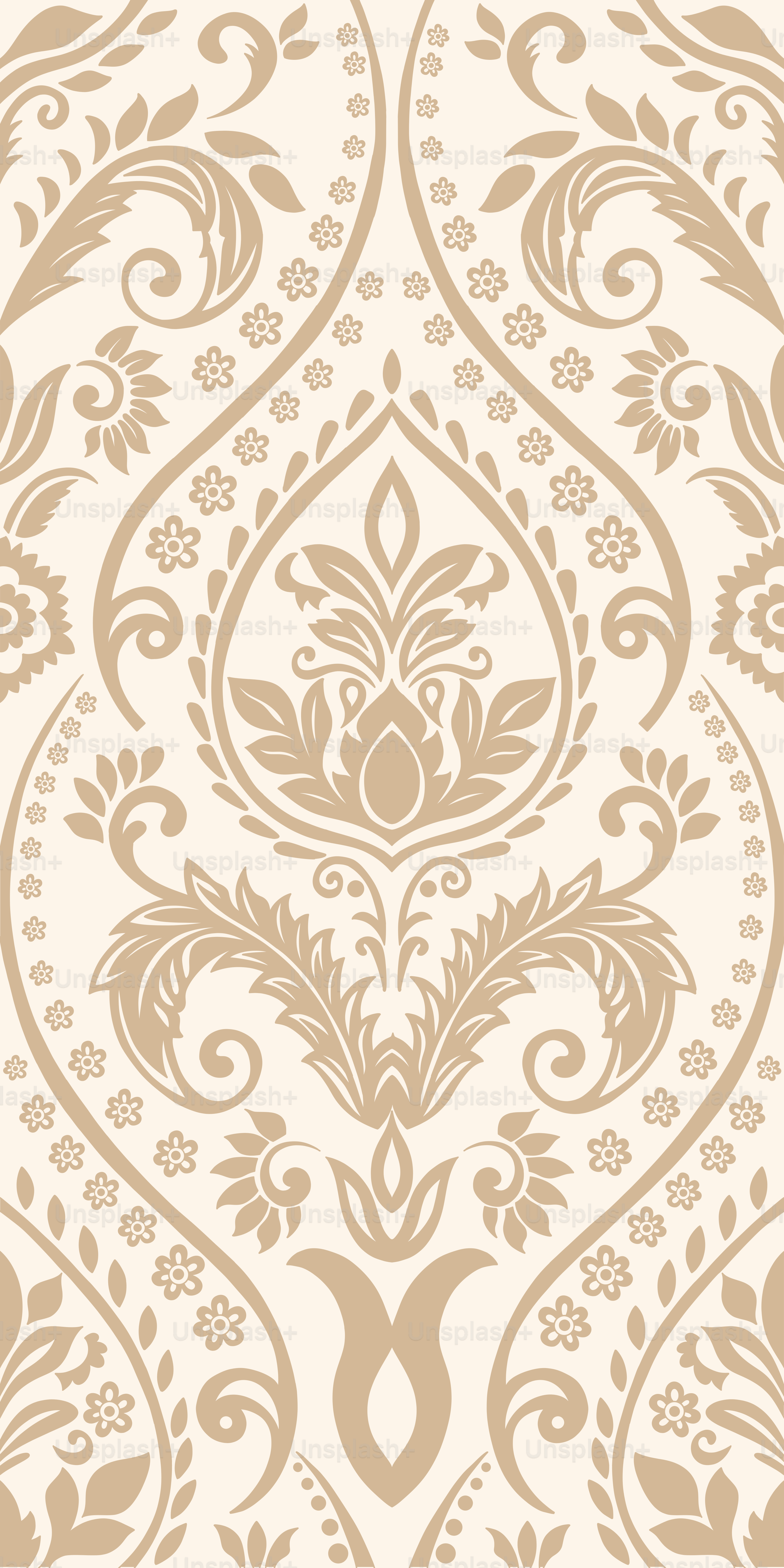A beige and white wallpaper with a floral design