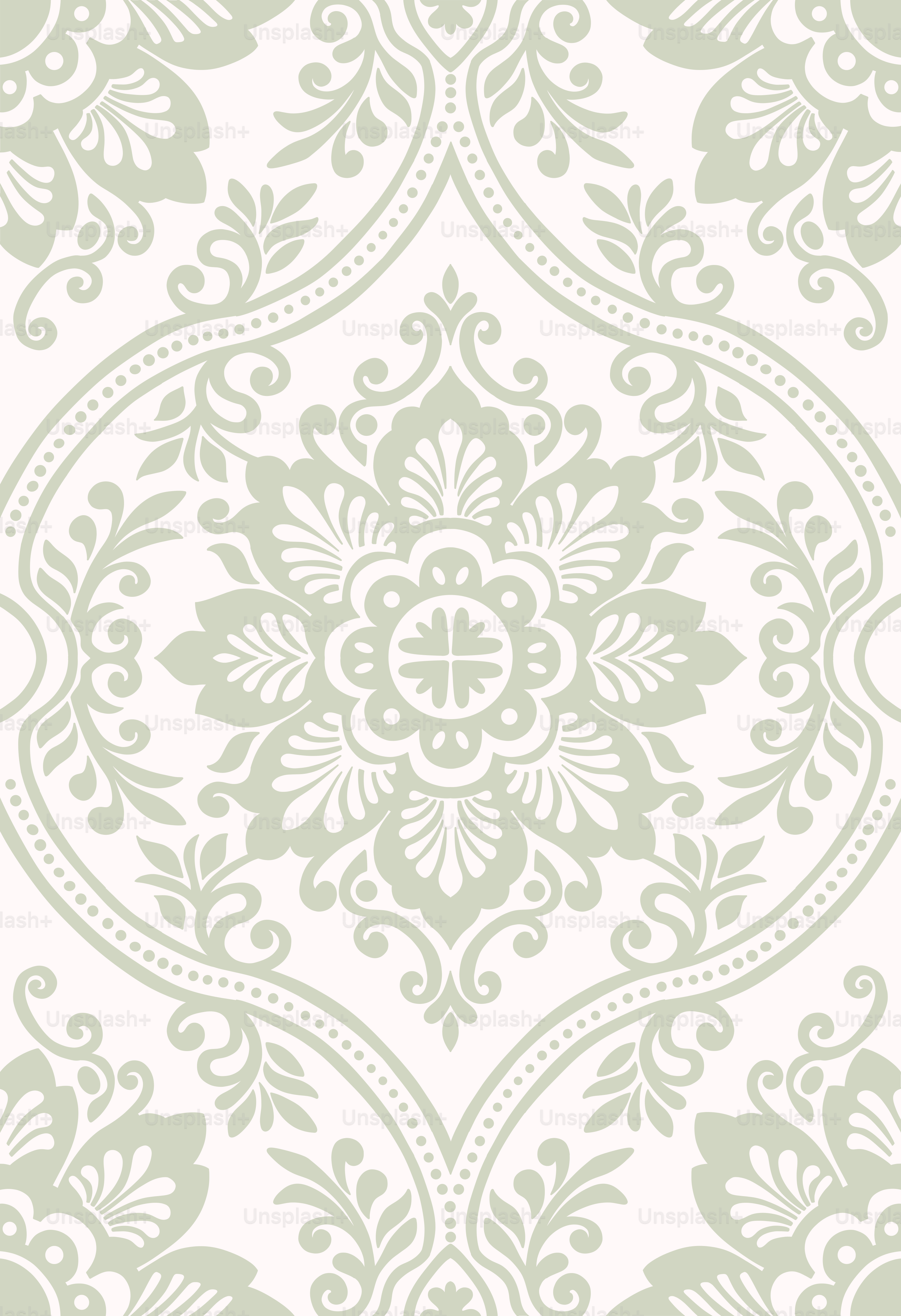 A green and white wallpaper with a floral design
