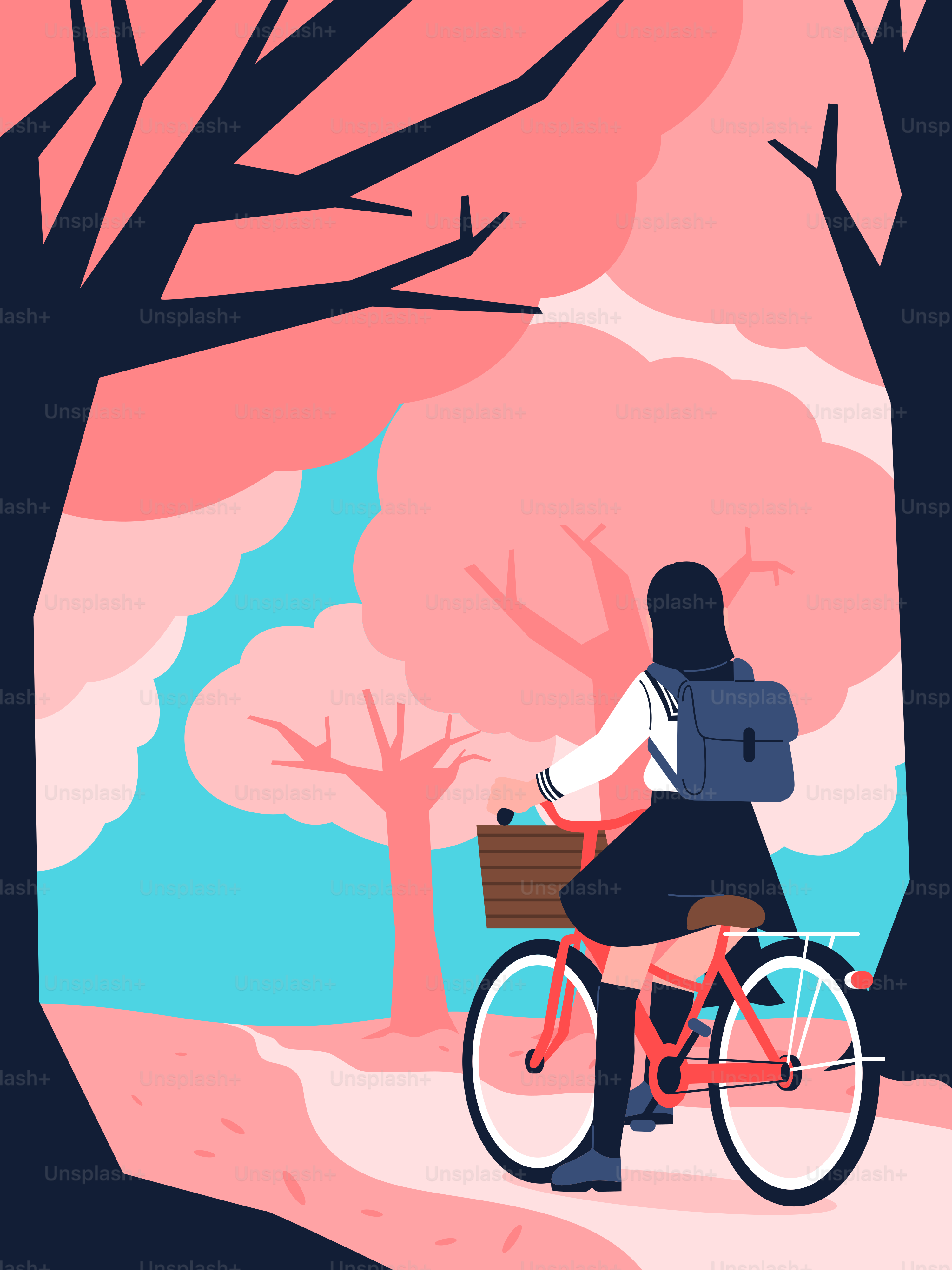 Eine Frau, die mit dem Fahrrad durch einen Wald fährt