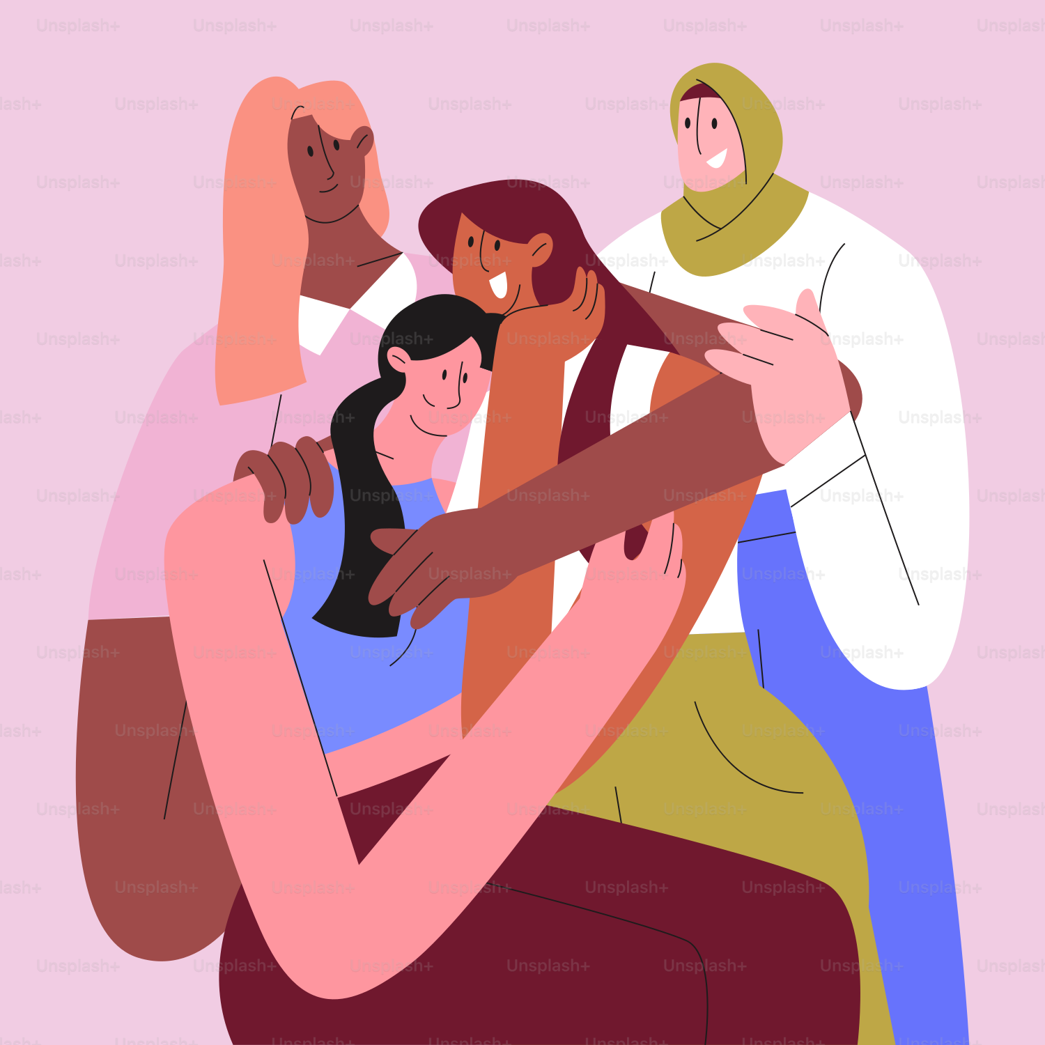 A group of people hugging each other