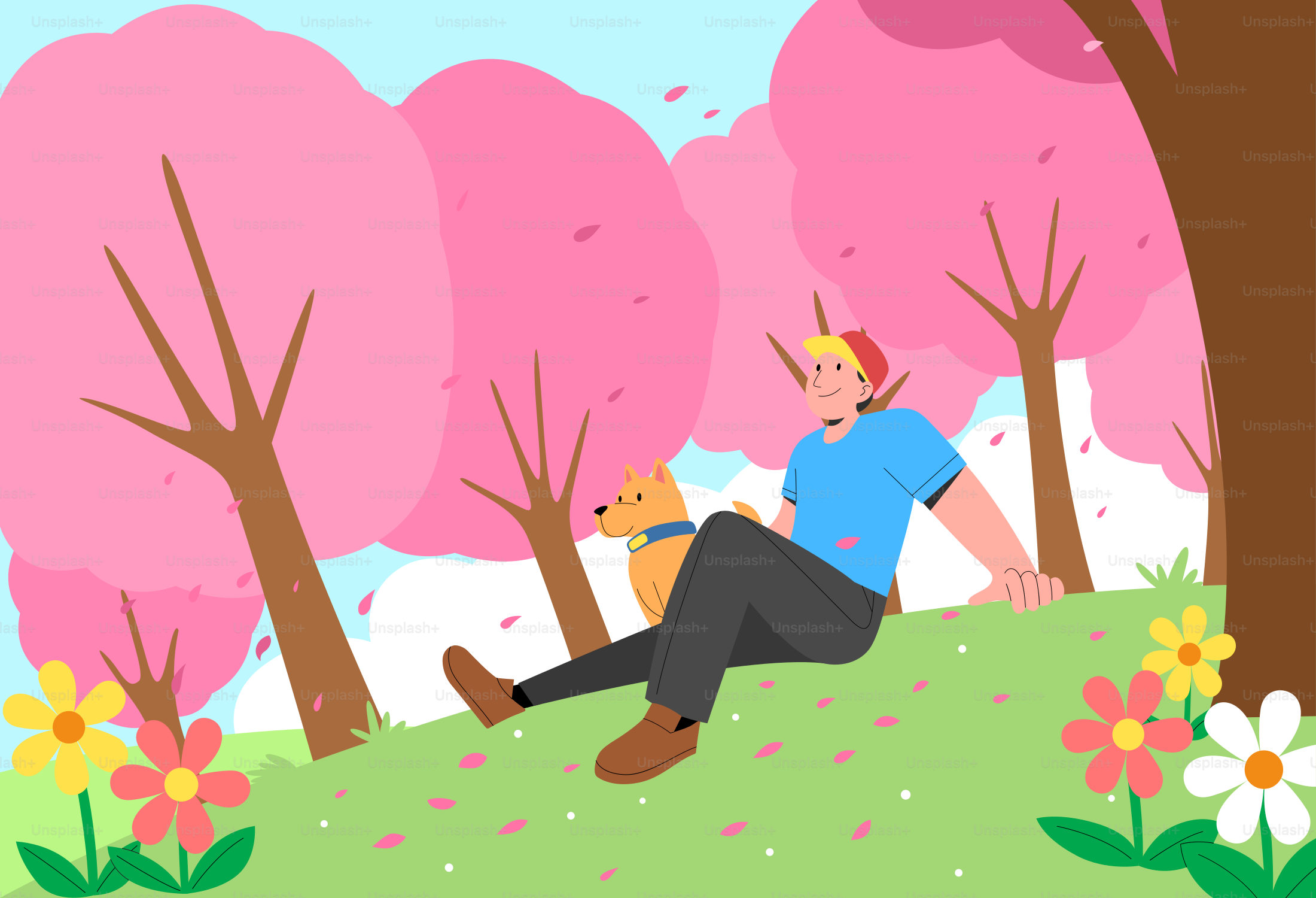 A man sitting on a hill with a cat in his lap
