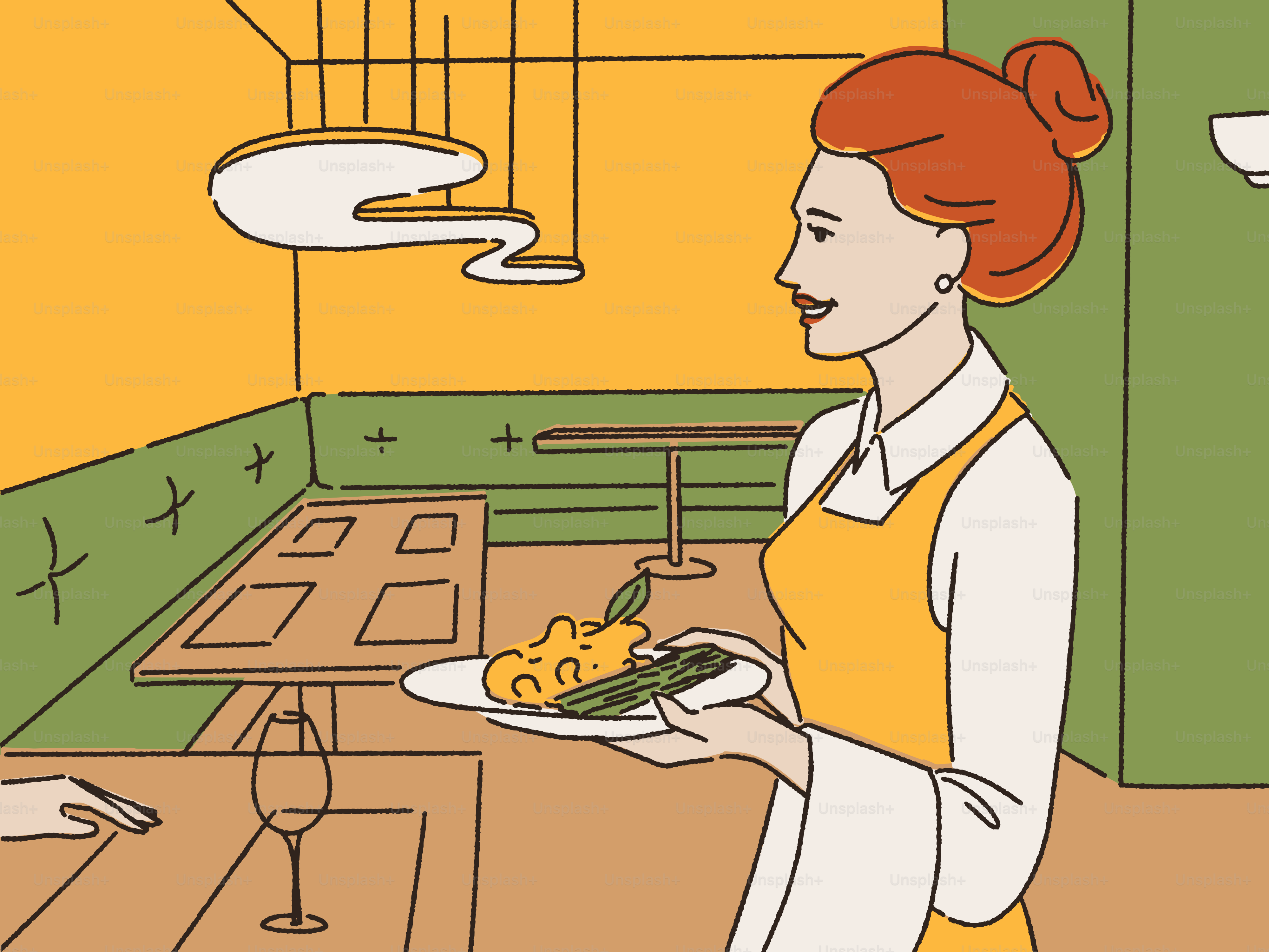 A woman holding a plate of food in a kitchen