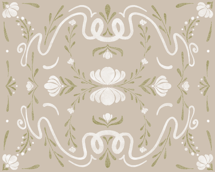 A beige and white pattern with flowers on it