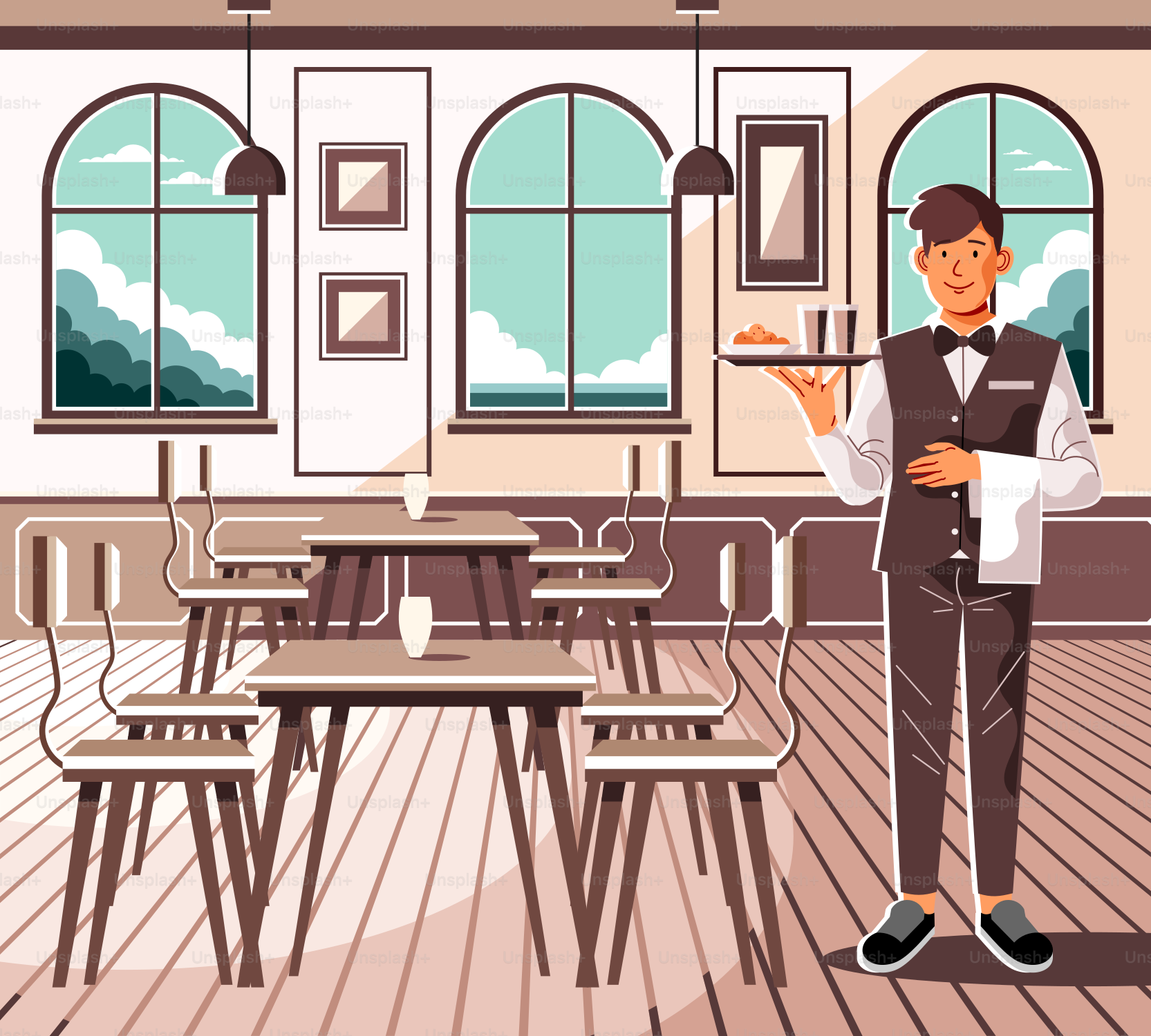 A man in a restaurant holding a tray of food