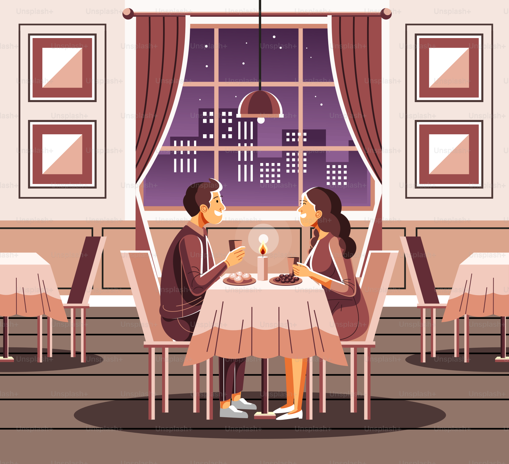 A man and woman sitting at a table in a restaurant