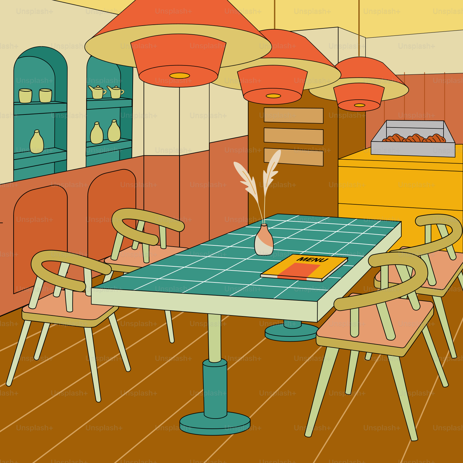 Un comedor con mesa y sillas
