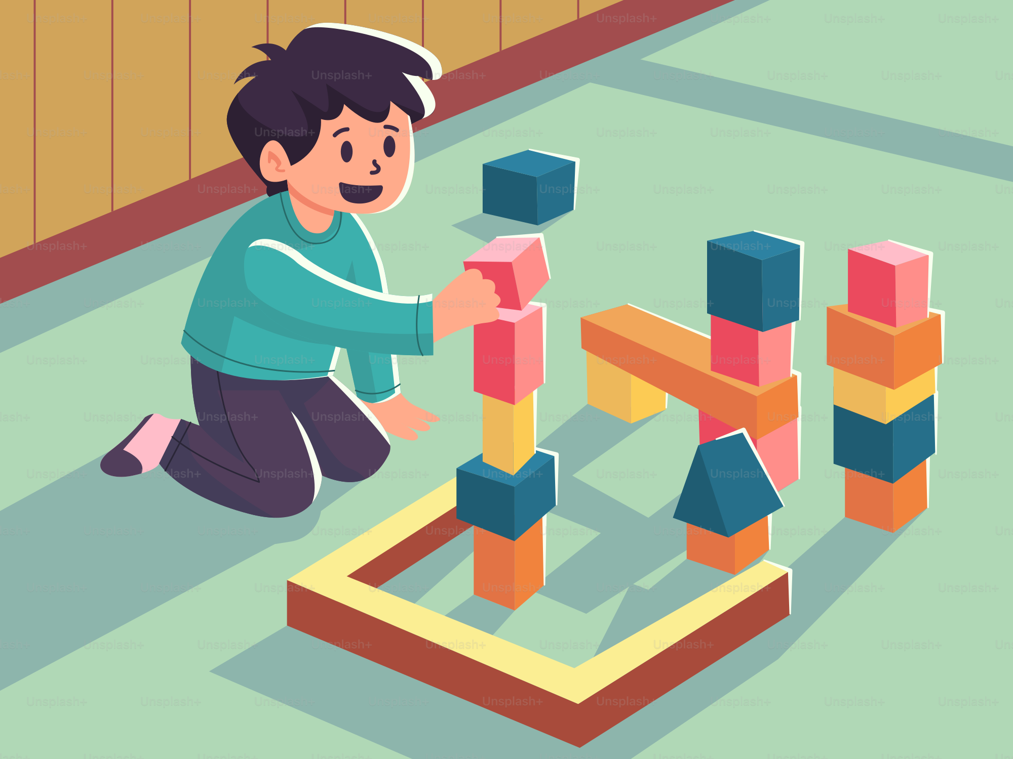 Un niño está jugando con bloques en una habitación