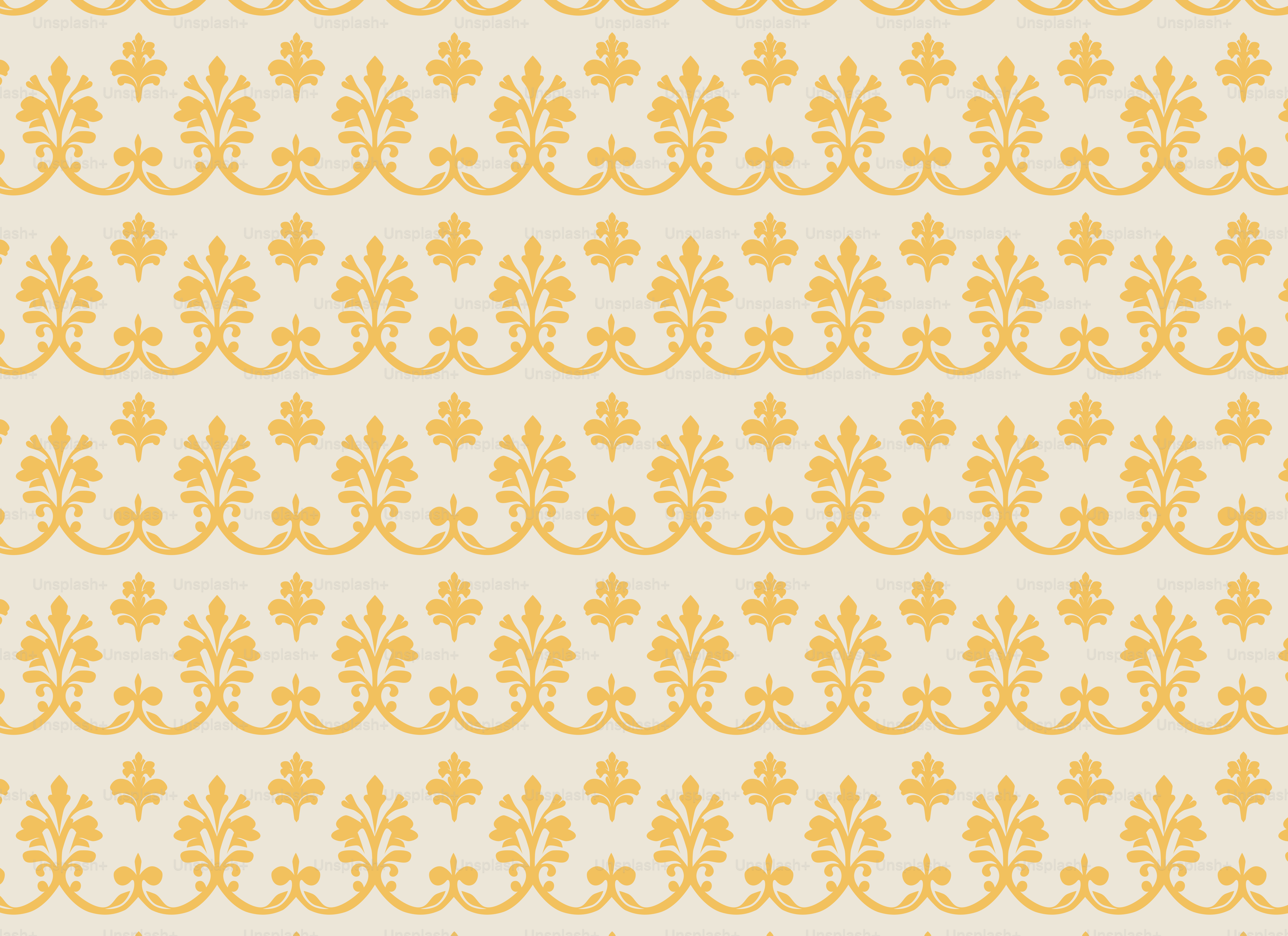 A yellow and white wallpaper with a pattern on it