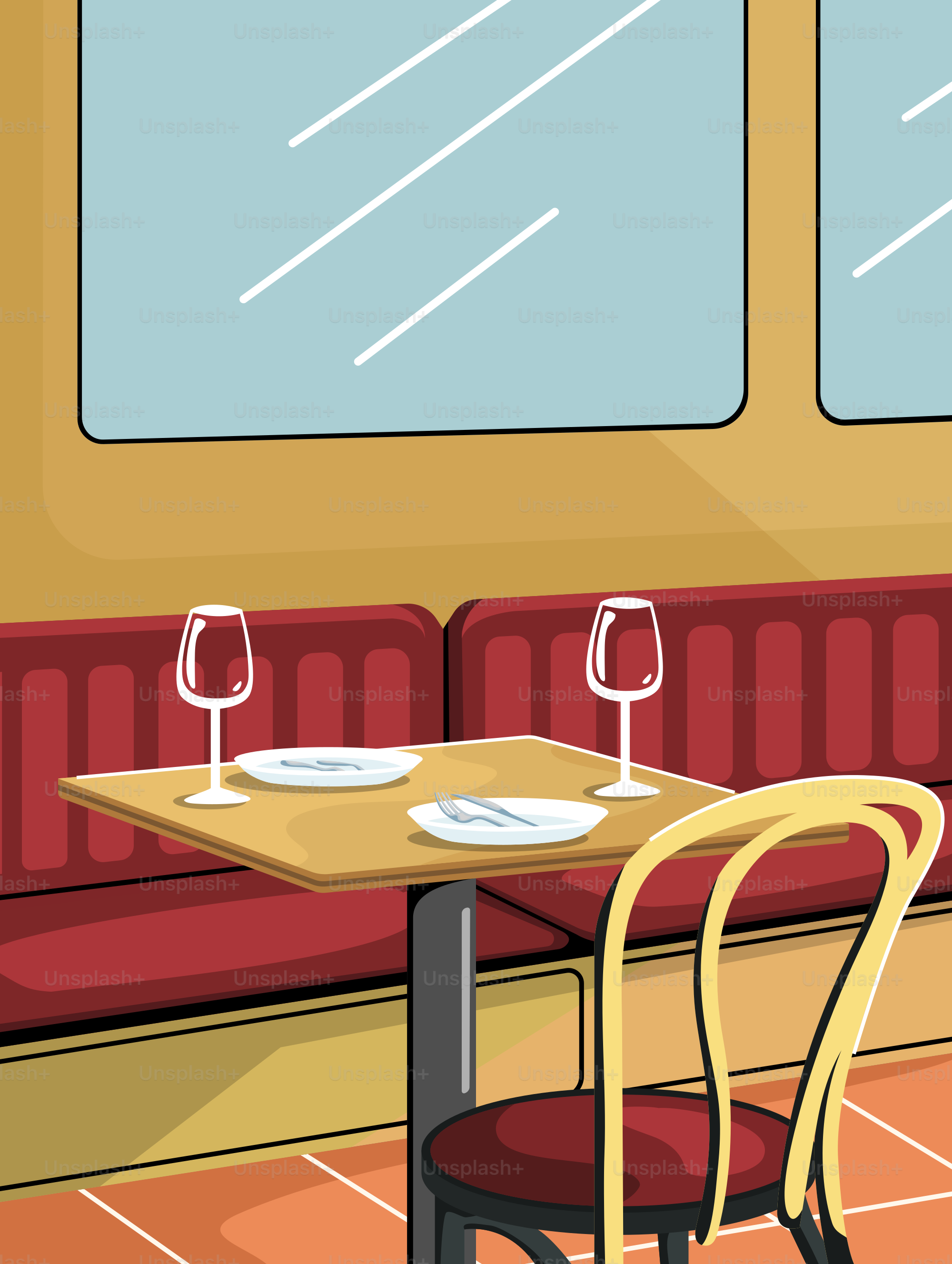 Ein Tisch und Stühle in einem Raum mit Fenster