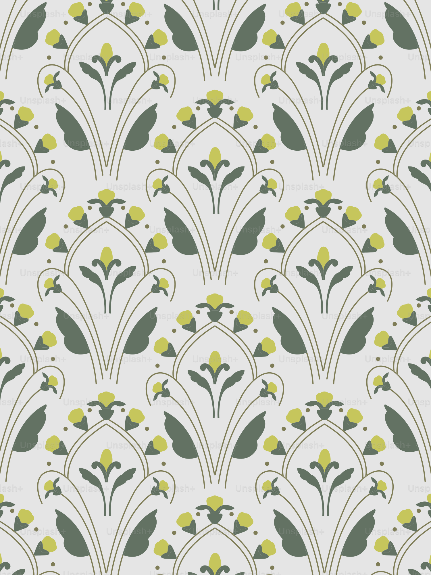 Eine grün-weiße Tapete mit Blumenmuster