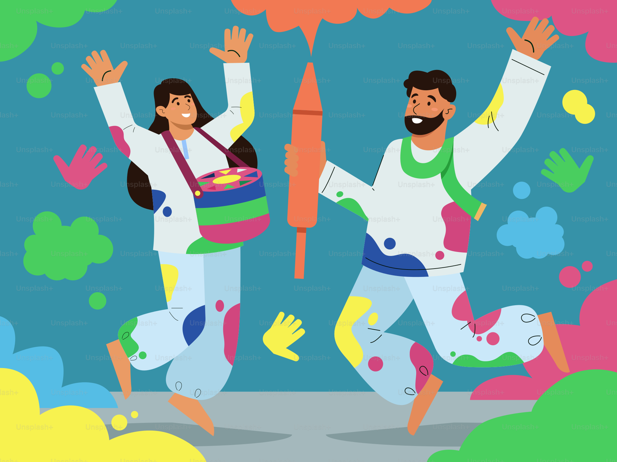 A couple of people that are jumping in the air