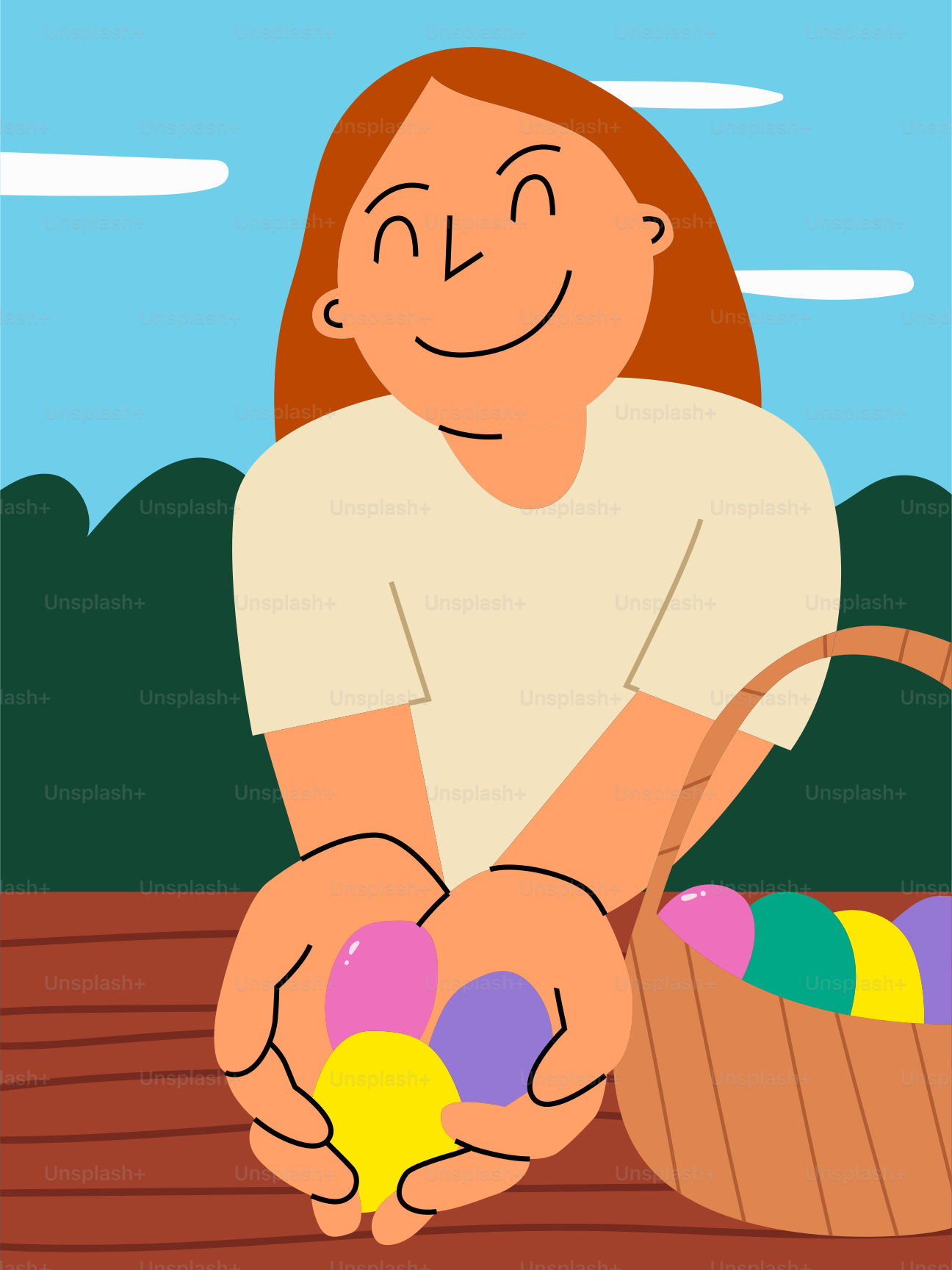 Une femme tenant un panier rempli d’œufs