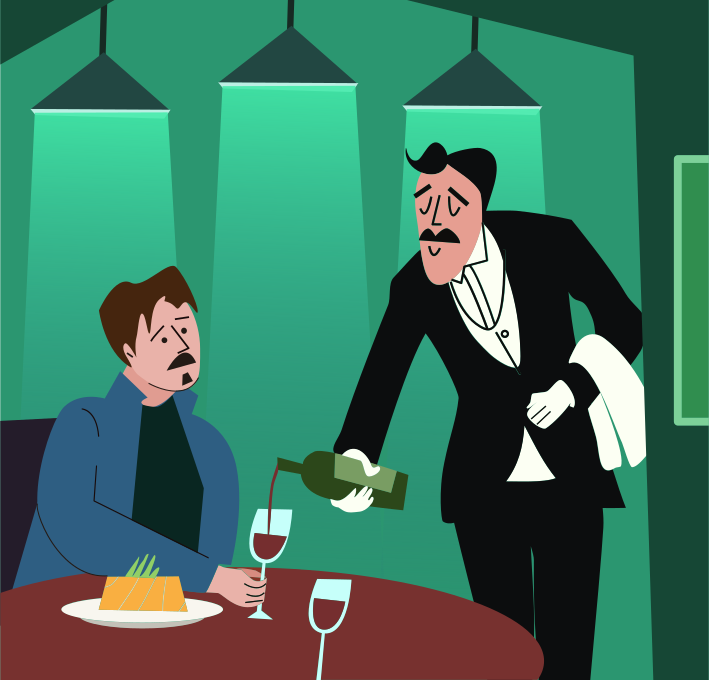 Ein Mann, der einem anderen Mann ein Glas Wein einschenkt